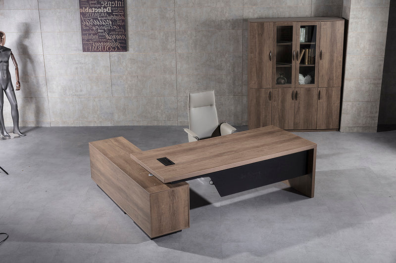 BALDER Executive Desk with Right Return 1.8M-2.0M Warm Oak & Black - Modern Office Desk for Home & Business Workspace