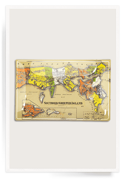 Vintage Long Island North Fork Map Decoupage Glass Tray - Antique New York Coastal Decor for Home, Office, or Gift