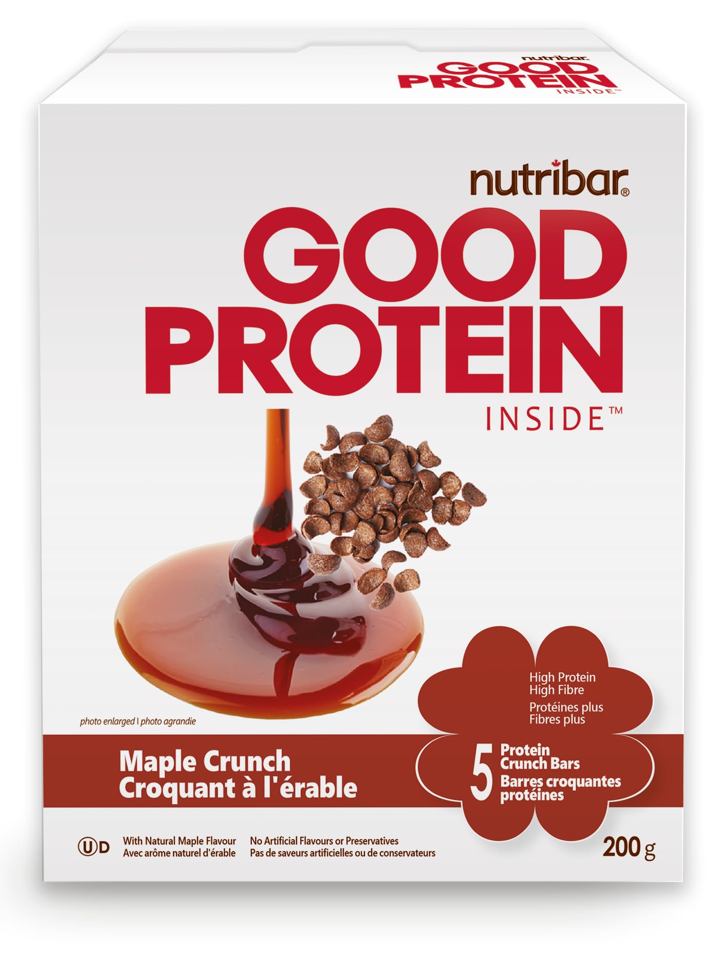 Nutribar High Protein Bars - Maple Crunch Flavor, 14g Protein per Bar, 5-Pack | Gluten-Free, Low Sugar, Made in Canada | Perfect for Post-Workout Recovery, Hiking & Healthy Snacking