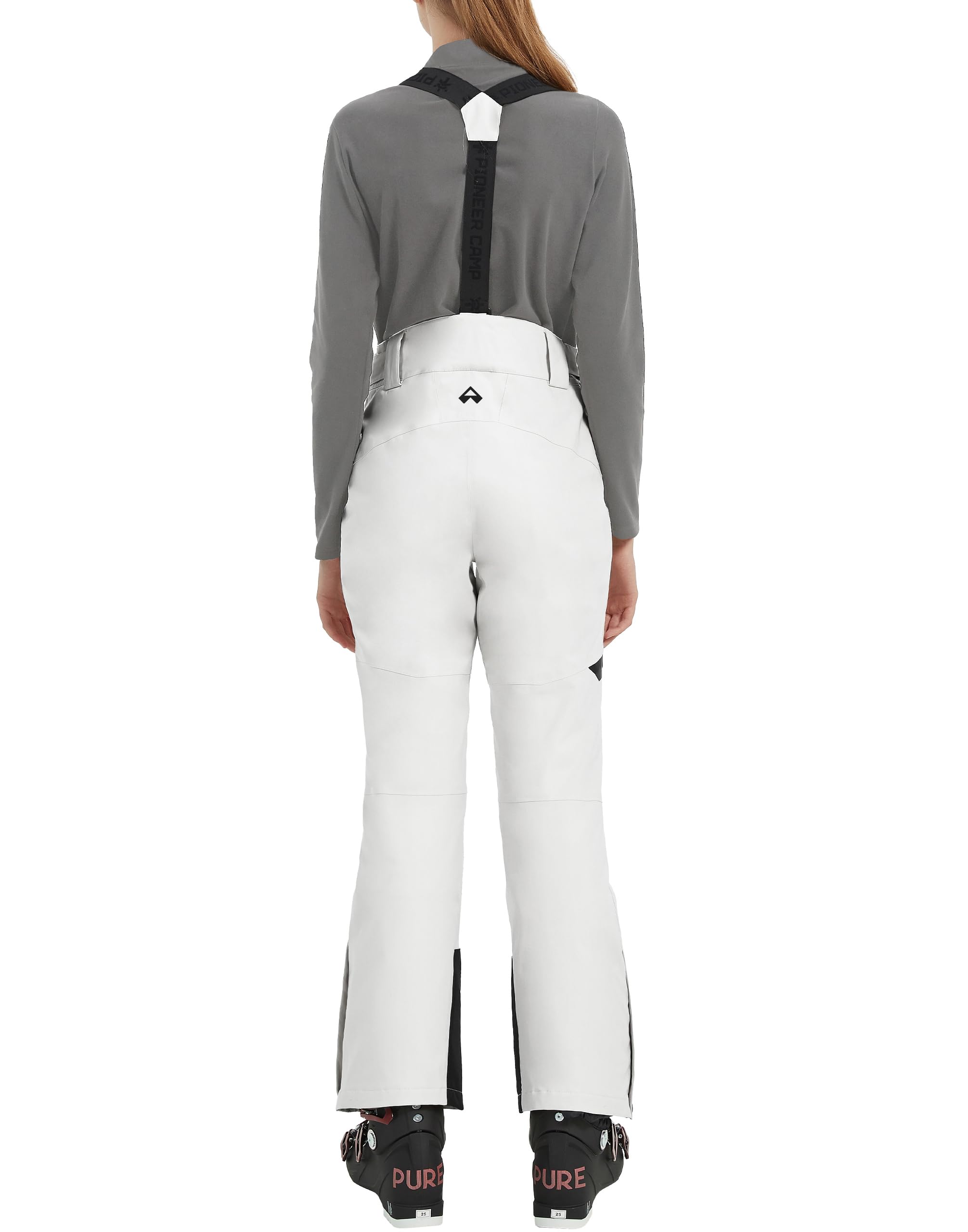 Pioneer Women's Waterproof Insulated Snow Pants - Ski Bib Overalls with Suspenders for Snowboarding, Winter Hiking & Camping | Warm Cargo Pants in White