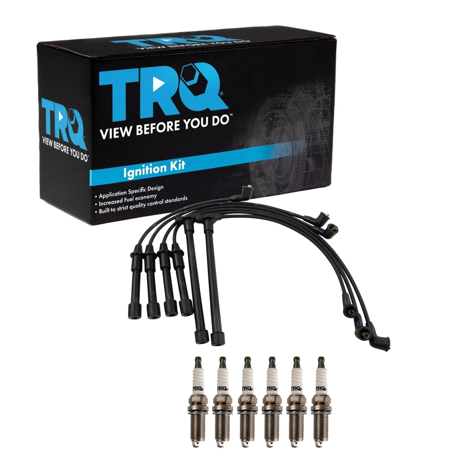 TRQ Ignition Kit with Spark Plugs & Wires Set - Compatible with Hyundai Santa Fe 2001-2006, Sonata 1999-2005, Tiburon 2003-2008 & Kia Optima - Improve Engine Performance & Fuel Efficiency for Smooth Driving