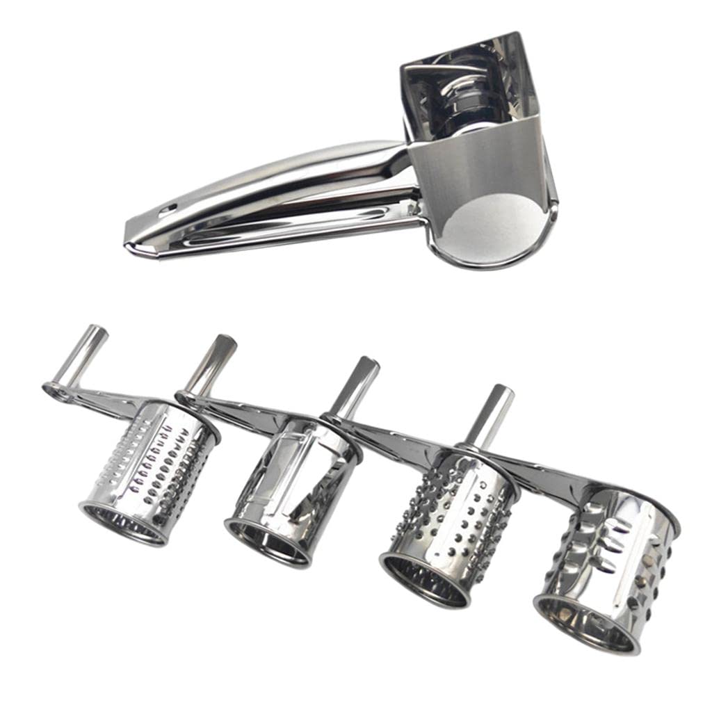 Premium Stainless Steel Rotary Cutter with 4 Interchangeable Blades - Manual Multi-Purpose Kitchen Gadget for Slicing, Dicing & Chopping Vegetables, Fruits & Herbs - Perfect for Home Cooking, Meal Prep & Professional Kitchens