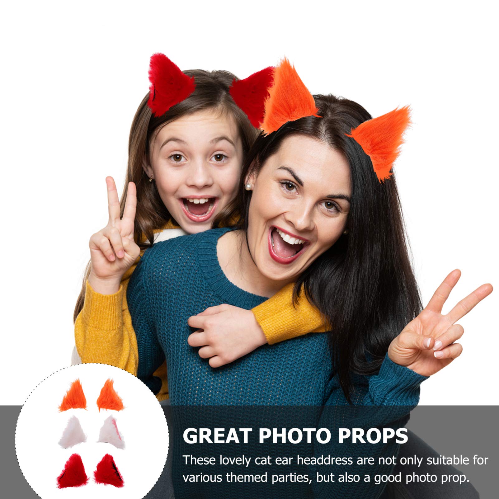 Beaupretty 3 Pairs Plush Cat Ear Hair Clips - Faux Rabbit Fur Kawaii Cat Ear Headband for Prom, Cosplay & Halloween Costume Accessories - Cute Hairpins for Women and Girls