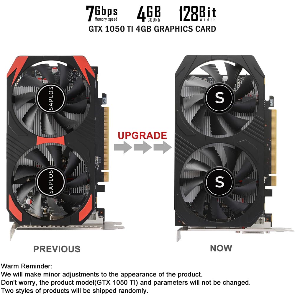 SAPLOS GTX 1050 Ti 4GB GDDR5 128-bit Gaming Graphics Card - PCI Express x16, DirectX 12, DisplayPort HDMI DVI - High Performance PC Video Card for Gaming, Streaming & Graphic Design