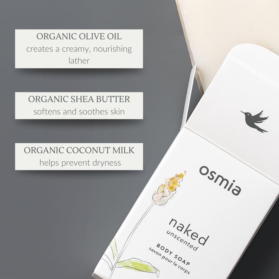 Osmia Organics Natural Naked Body Soap Bar | Organic, Vegan & Cruelty-Free for Healthy Skin | 4 oz | Perfect for Sensitive Skin & Eco-Friendly Bath Routine