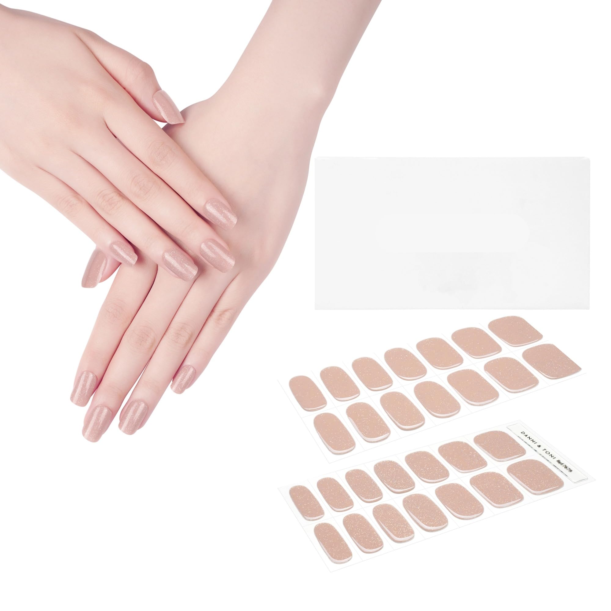 DANNI & TONI Semi Cured Gel Nail Strips - Nude Glitter Gel Nail Stickers (Simply Sand) - 28 Count - DIY Salon-Quality Manicure at Home for Parties, Weddings & Special Occasions