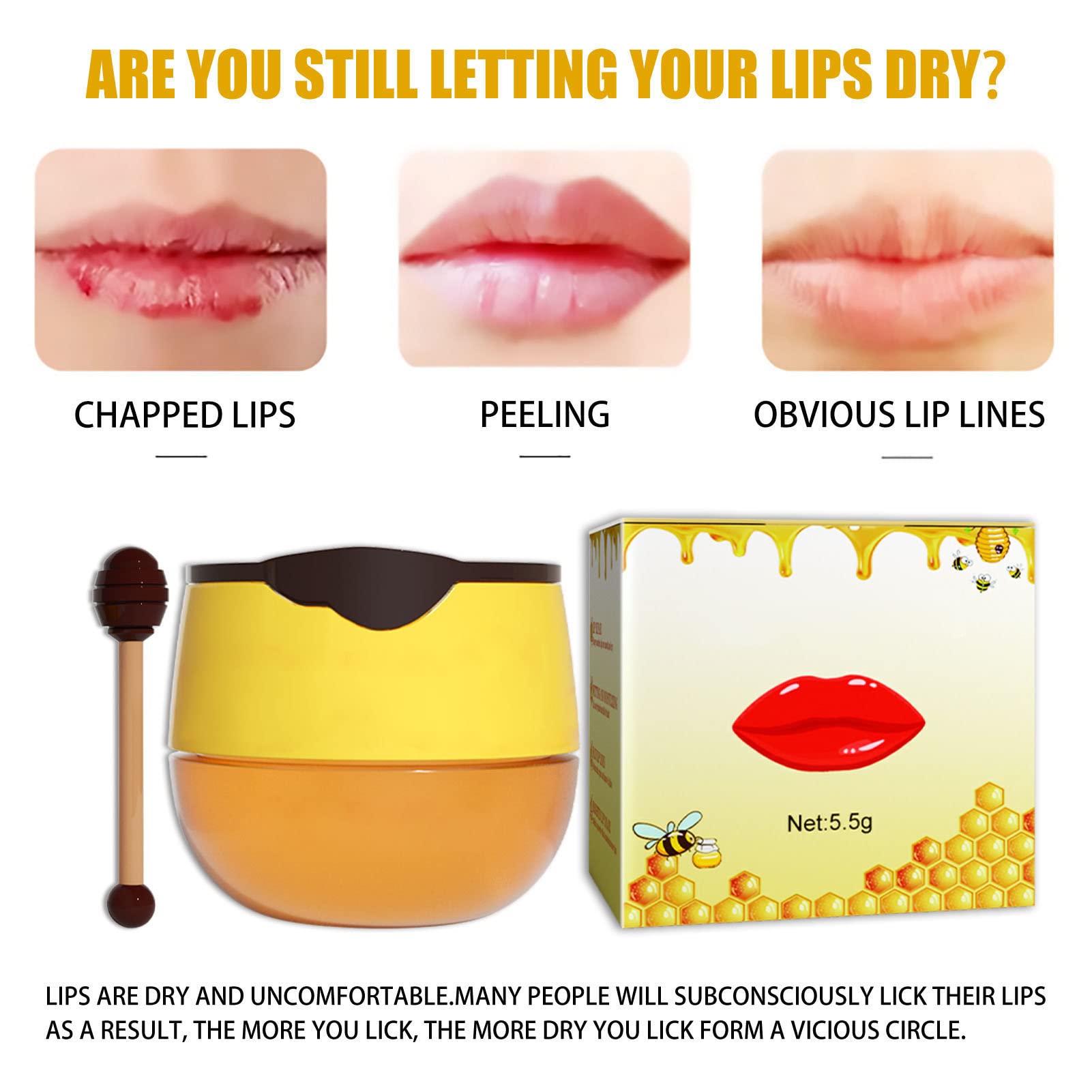 2PCS Honey Bee Lip Balm Set - Moisturizing & Exfoliating Beeswax Lip Care for Hydrated, Shiny Lips | Natural Nourishing Lip Repair Mask & Moisturizer | Perfect for Dry Lips, Winter Care & Daily Lip Treatment