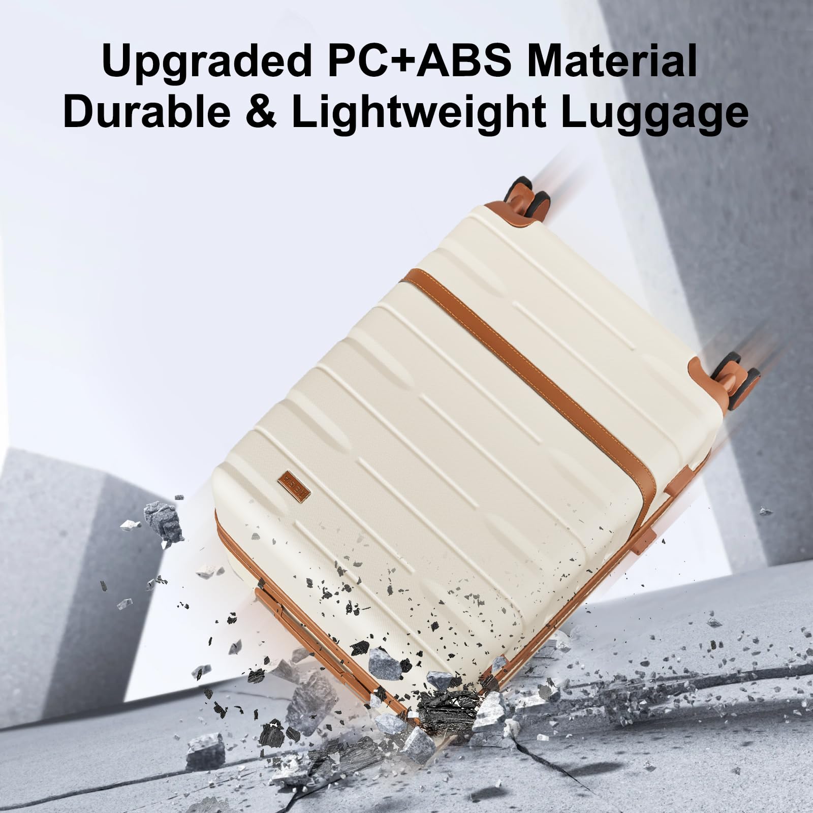5-Piece Lightweight Hard Shell Luggage Set with Spinner Wheels - Durable PC+ABS Material Carry-On Suitcases for Family Travel & Vacation (Beige) | Perfect for Airplane Trips, Business Travel & Holiday Getaways