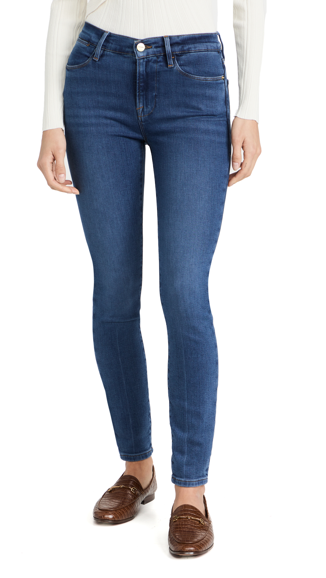 FRAME Women's High Waist Skinny Jeans - Stretch Denim Pants for Everyday Wear & Night Out