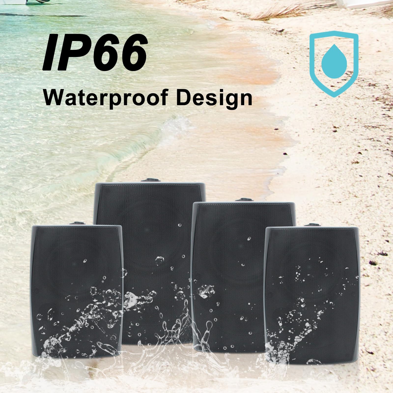 Herdio 6.5 Inch 800W Outdoor Waterproof Bluetooth Speakers with Amplifier - Wall Mount Wireless/Wired Patio Speakers for Home, Pool, Deck, Backyard (4 Pack, Black) | Perfect for Parties, BBQs, and Outdoor Entertainment