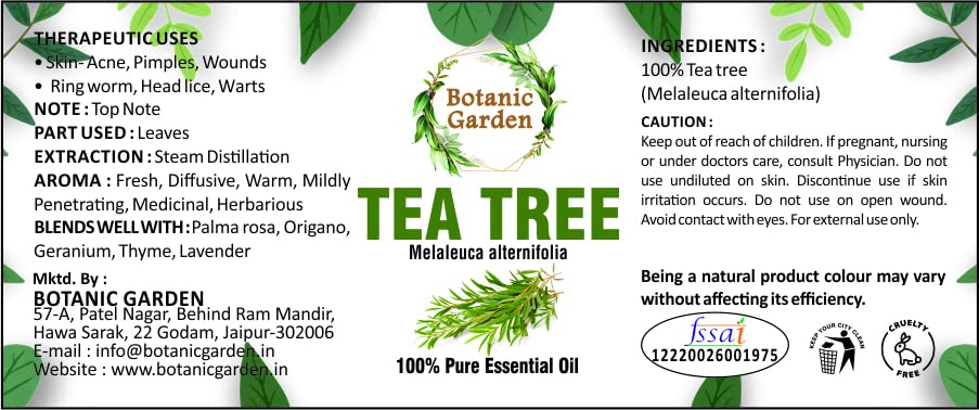 Botanic Garden 100% Pure Tea Tree Essential Oil for Skin, Hair & Acne Care - Natural Undiluted Therapeutic Grade (10ml) | Perfect for Aromatherapy, DIY Beauty & Home Remedies