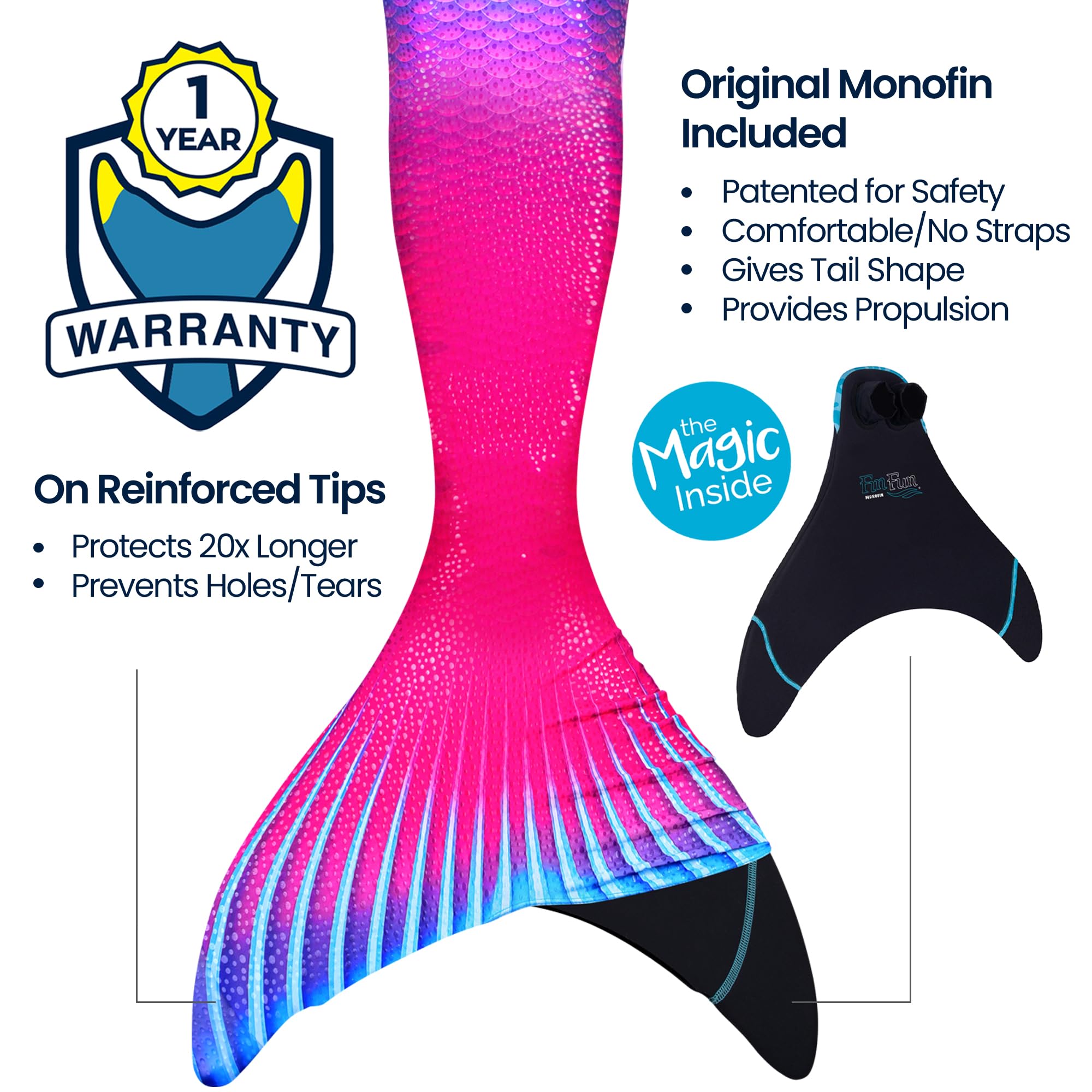 Fin Fun Limited Edition Mermaid Tail Swimwear for Girls, Kids, Women, Teens & Adults - Durable Reinforced Tips & Monofin - Perfect for Pool Parties, Underwater Photography & Fantasy Costume Play