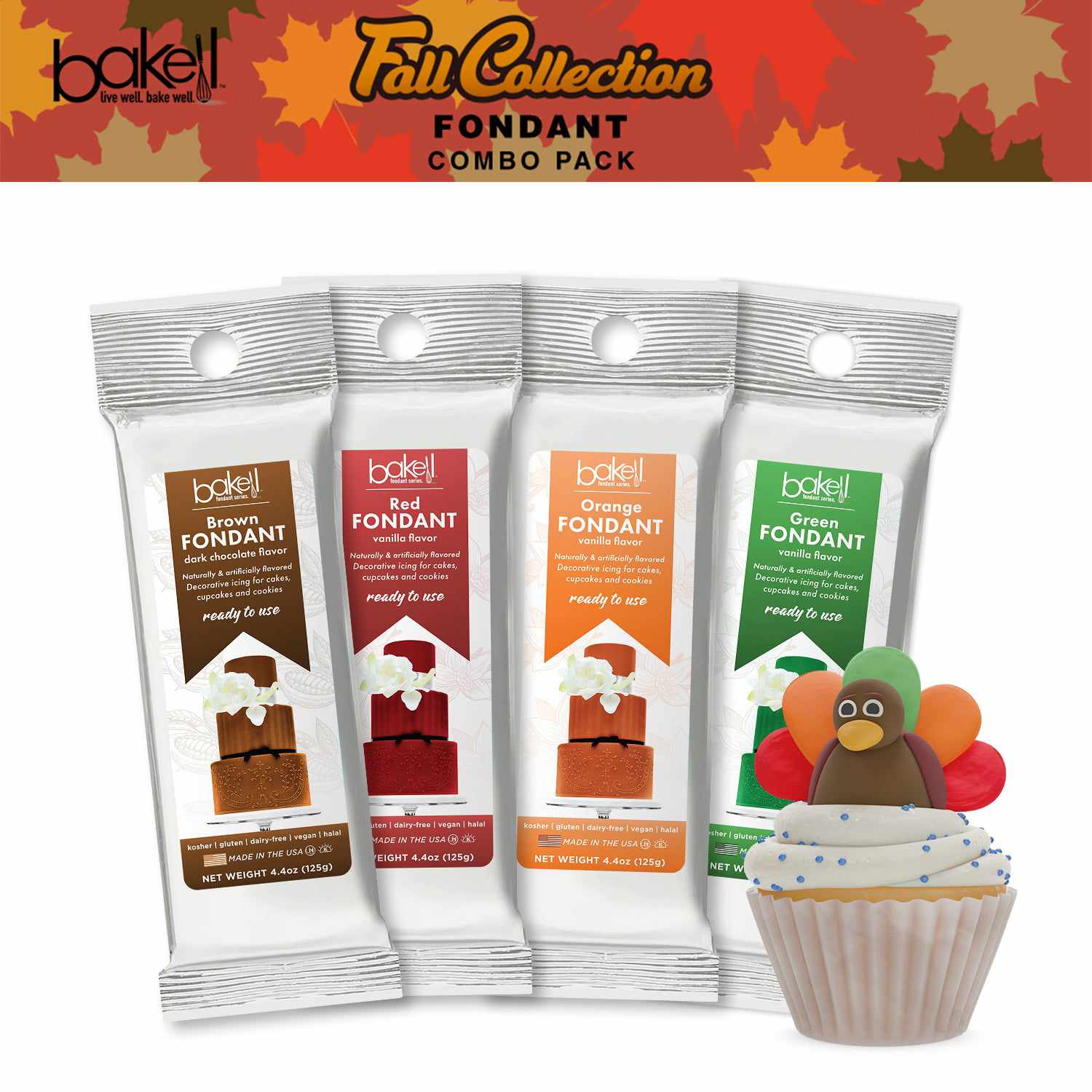 Acorns and Pinecones Fondant Combo Pack (4 PC) - Edible Cake Decorations for Fall Desserts, Thanksgiving Treats & Autumn-Themed Baking