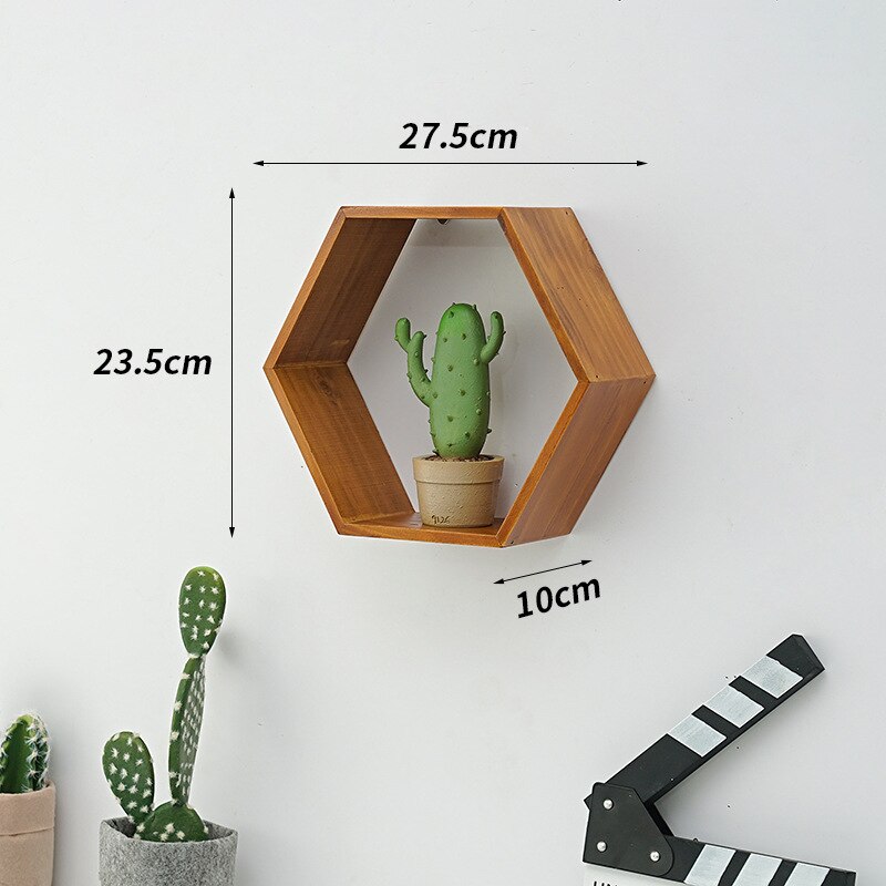 Hexagon Wood Wall Shelf - Modern Geometric Floating Shelves for Home Decor, Bathroom, Bedroom & Living Room Storage | Rustic Wooden Display Shelf for Plants, Books & Decorative Items