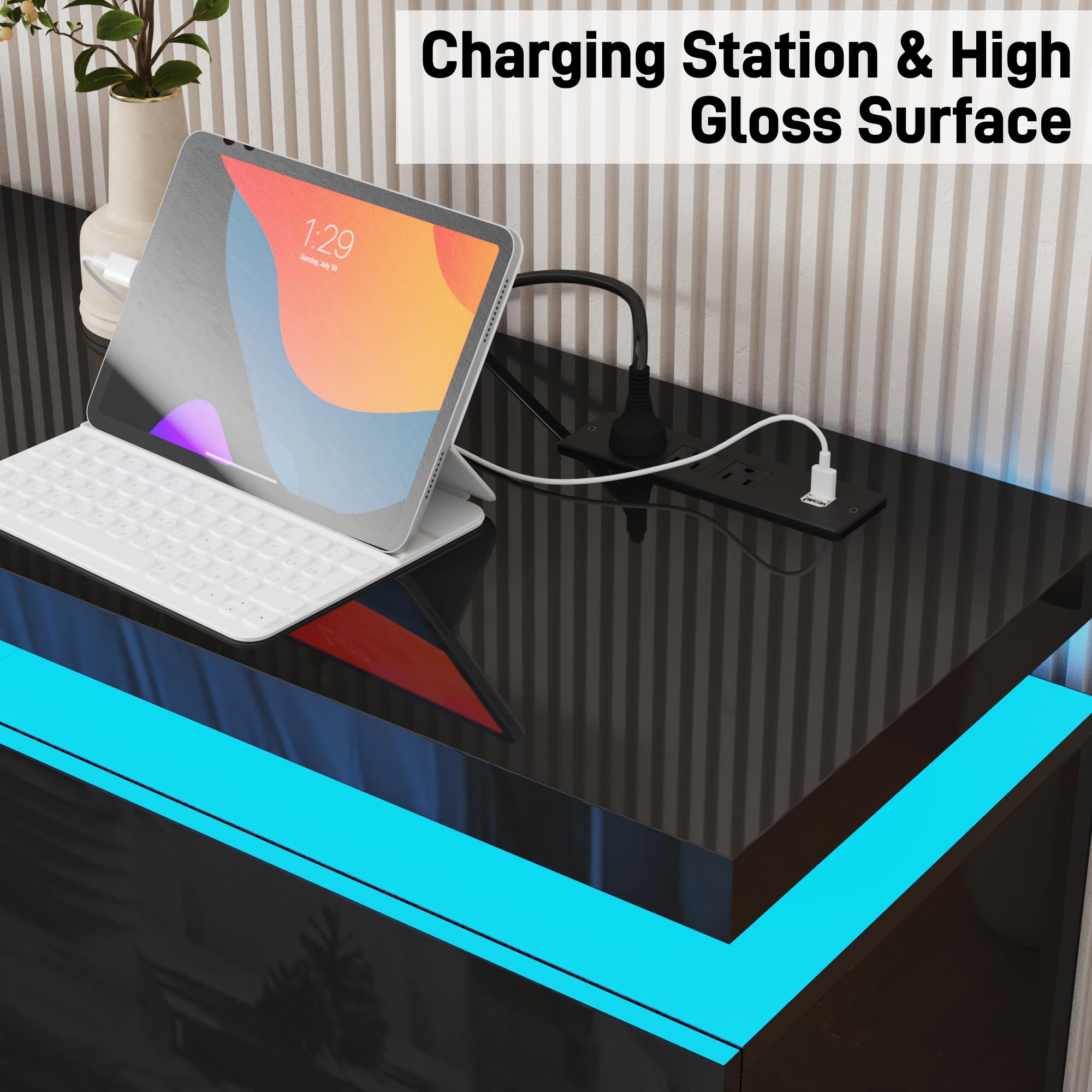 71-Inch Modern LED TV Stand with Built-in 40-Inch Electric Fireplace - Fits 80-Inch TVs, High Gloss Entertainment Center with Power Outlet & Storage - Perfect for Living Room & Bedroom (Black) - Cozy Winter Nights & Stylish Home Decor Solution