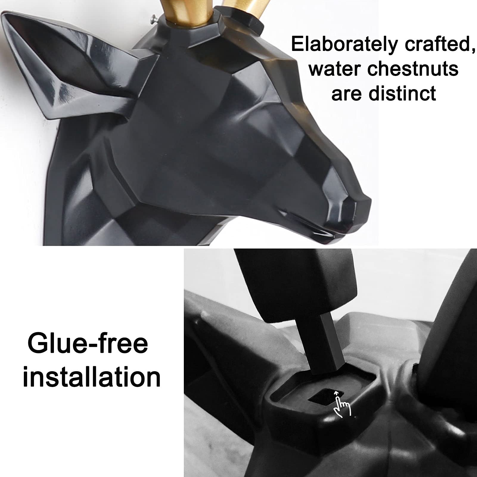 Modern Geometric Deer Head Wall Decor - Handmade Faux Taxidermy Sculpture for Farmhouse & Contemporary Home Decor | Black Finish | Perfect for Living Room, Bedroom or Office Wall Art