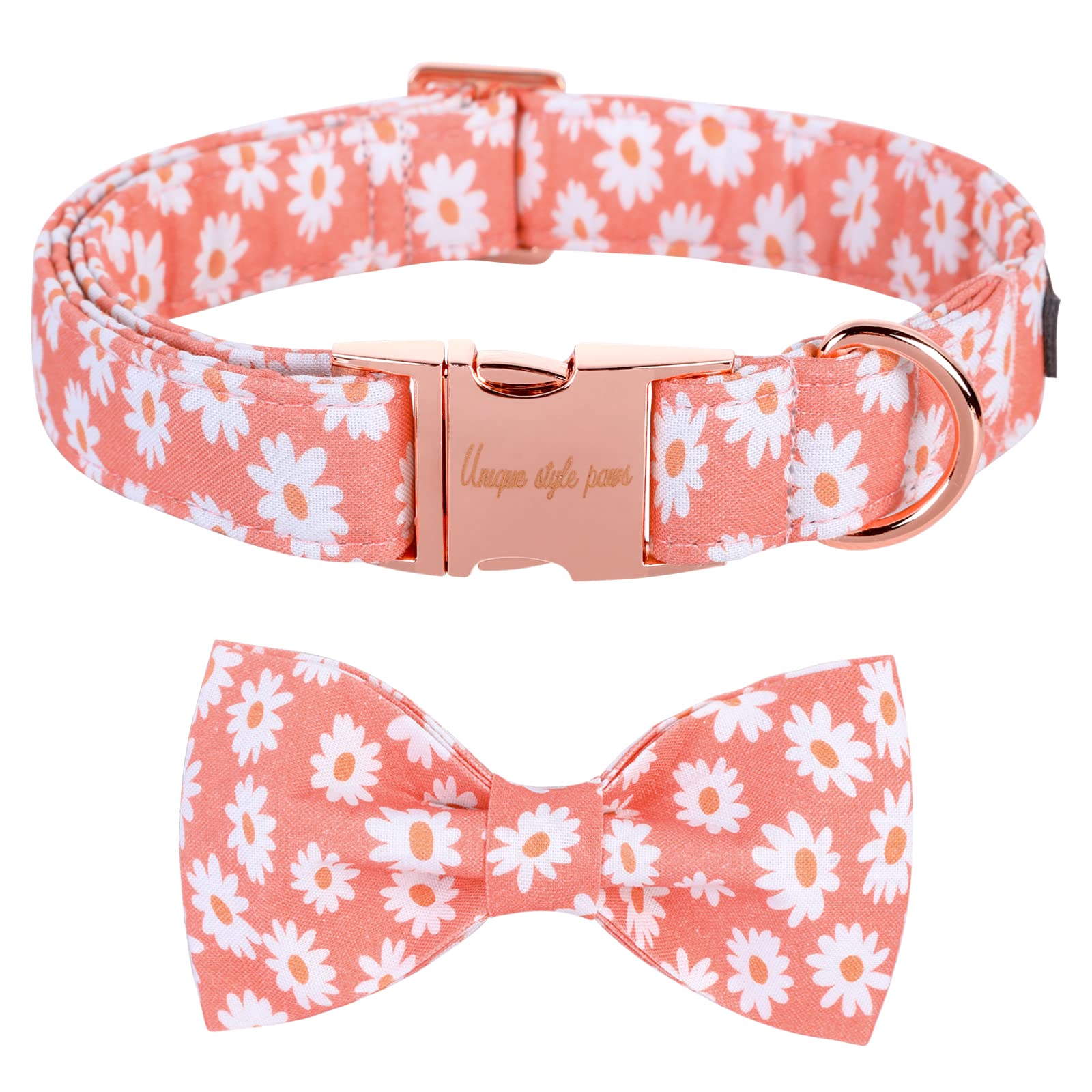 Stylish Pink Daisy Bow Tie Dog Collar with Adjustable Metal Buckle for Small, Medium & Large Dogs - Perfect for Summer Outings & Special Occasions