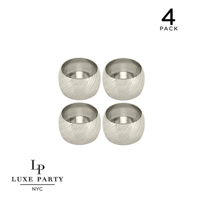 4-Pack Silver Striped Metal Napkin Rings - Elegant Table Setting for Weddings, Parties & Holiday Dining