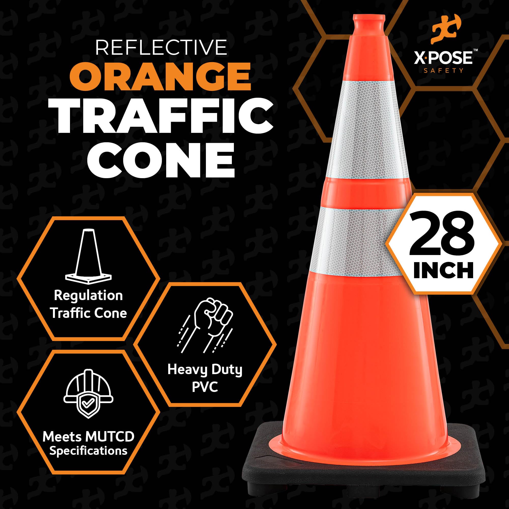 Xpose Safety 28 Inch Orange Traffic Cones with 6