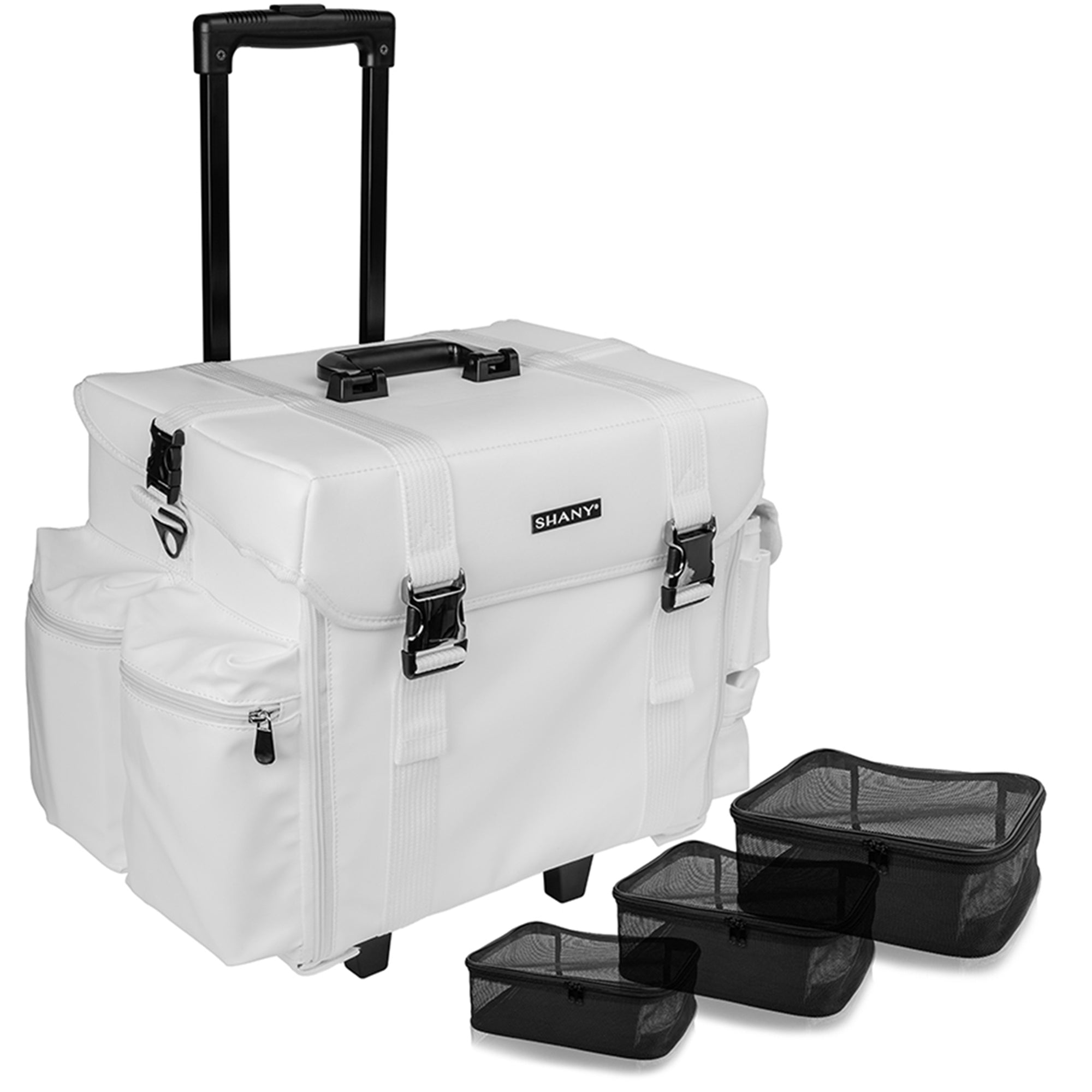 Professional Makeup Artist Rolling Trolley Case - Portable Cosmetic Organizer with Free Mesh Bags for Beauty Tools & Supplies | Perfect for Salon, Bridal, and Mobile Makeup Services