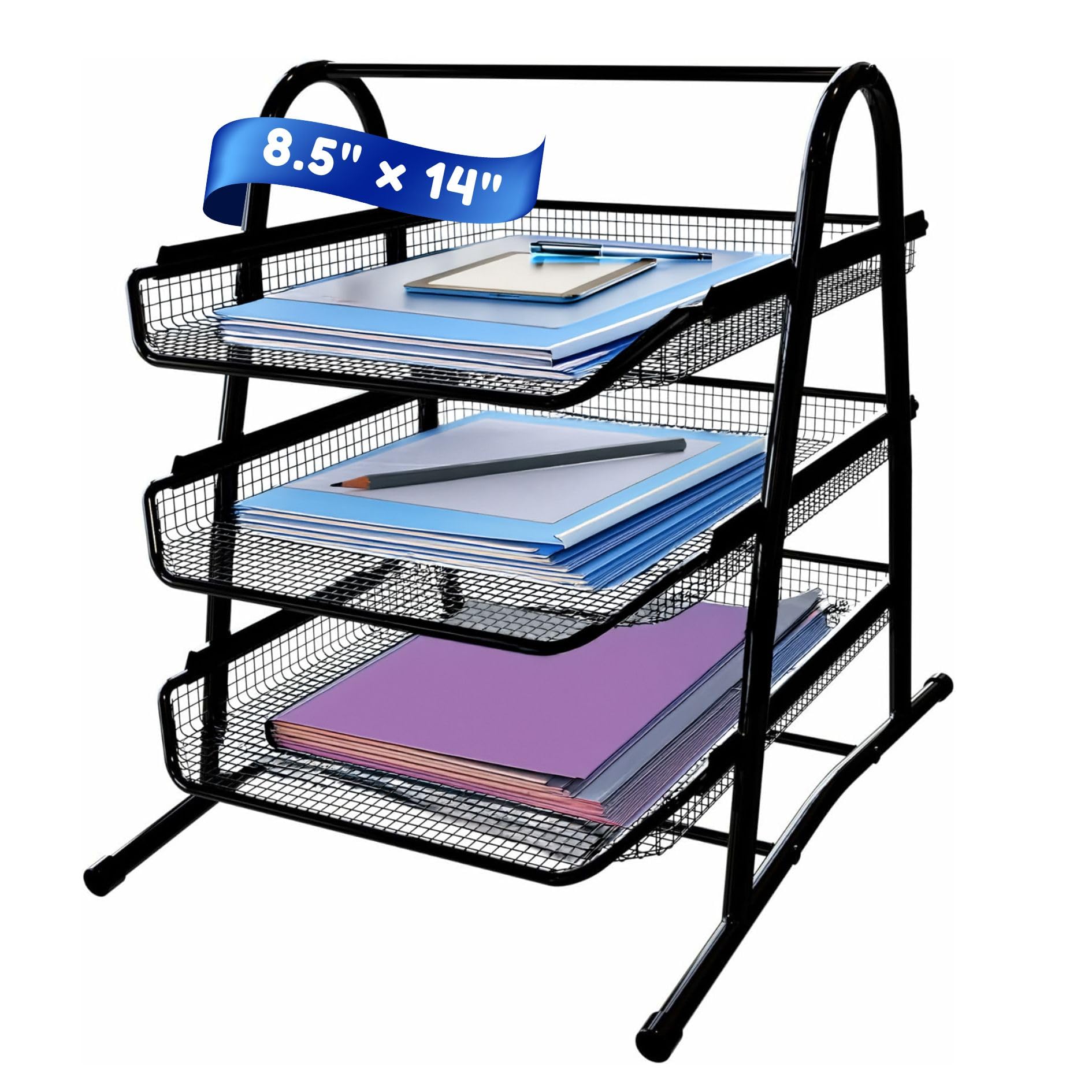Performore 3-Tier Stackable Metal Paper Tray Organizer - Black File Rack for Legal Size Documents (14