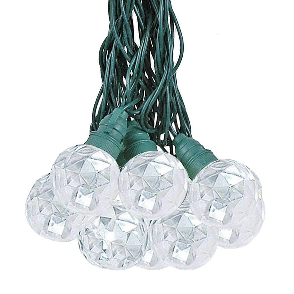 10 Foot LED G40 Sparkle Outdoor Patio String Lights with 10 Pure White Globe Bulbs - Bistro Cafe Hanging Lights - C7/E12 Base - Green Wire - Perfect for Backyard, Garden, Wedding & Party Decor
