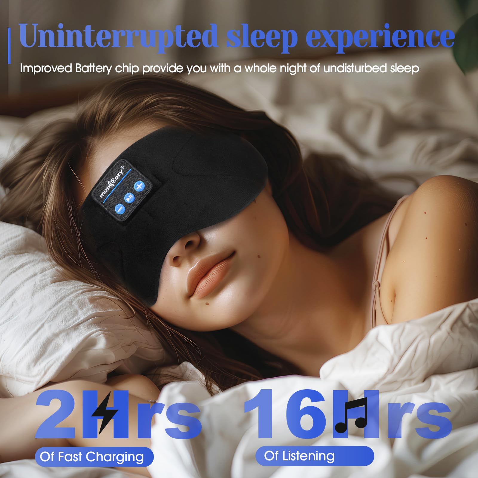 Musicozy Bluetooth Sleep Mask with Headphones - Soft Blackout Eye Mask for Sleeping, Relaxation, Travel, Meditation & Yoga - Wireless Sleep Headphones for Men & Women - Perfect for Nighttime Use, Airplane Travel & Stress Relief