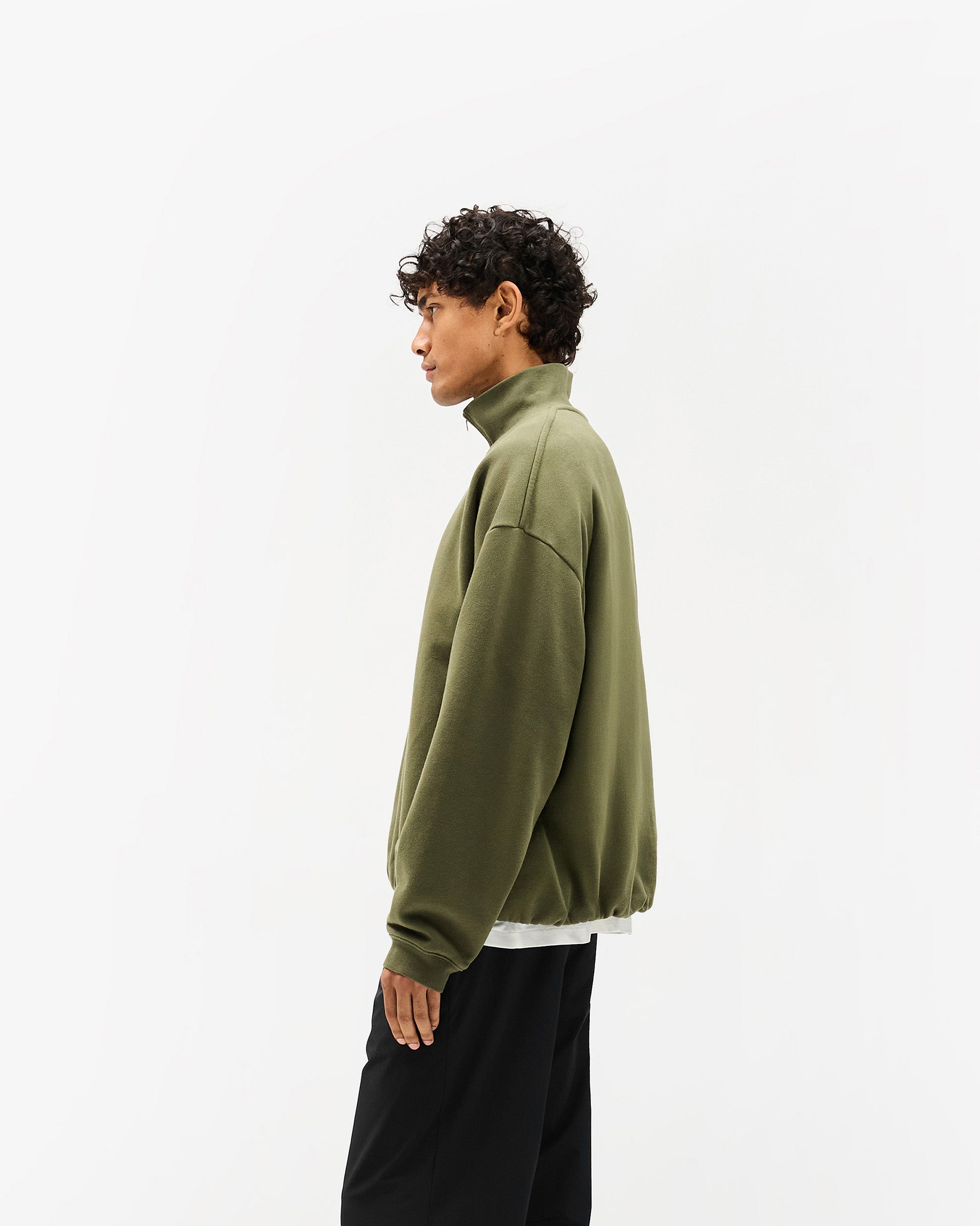 Initial Funnel Neck Quarter Zip Sweatshirt for Men - Army Green Pullover | Casual Wear, Outdoor Activities & Layering Essential