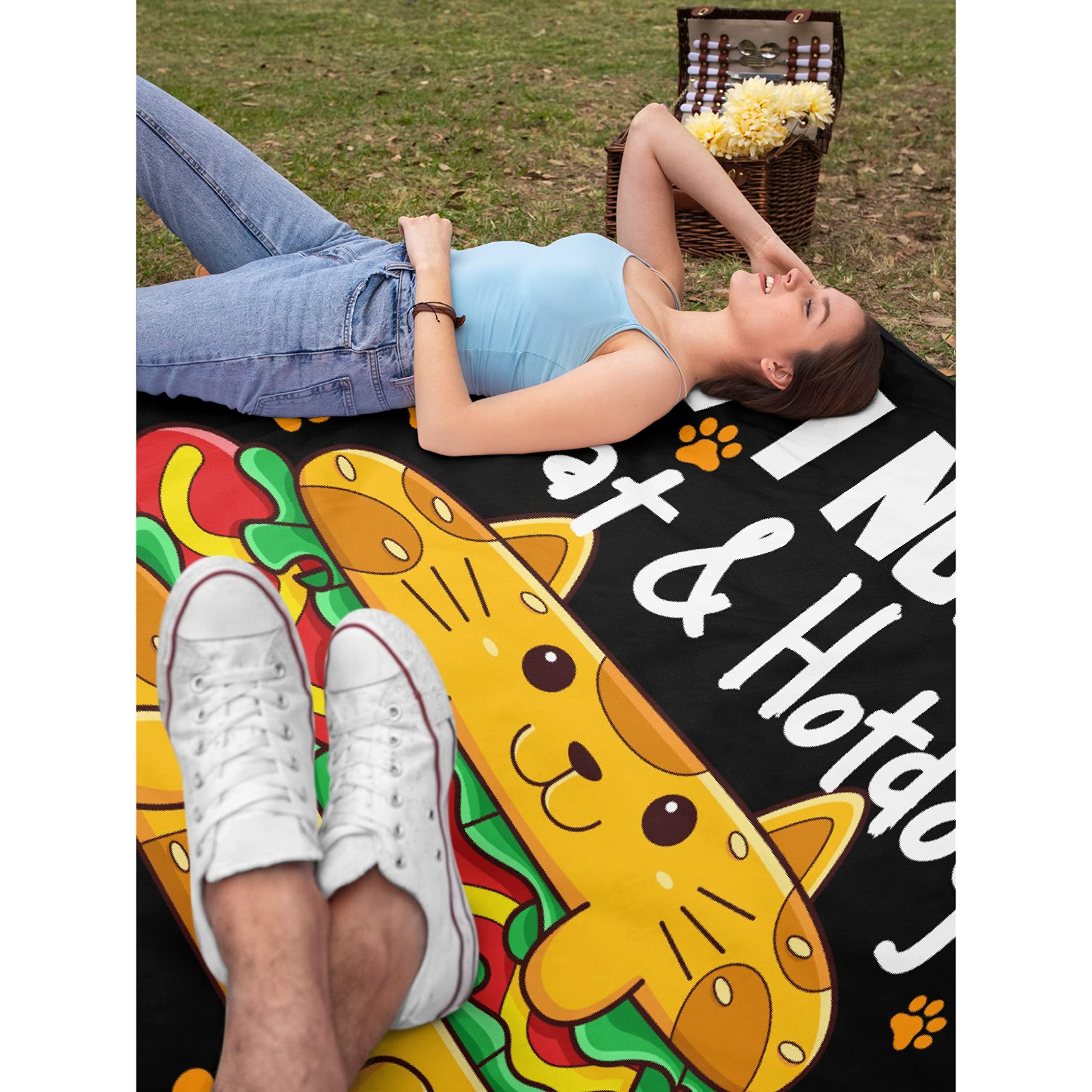 Soft Flannel Fleece Hotdog & Cat Blanket - Oversized 120x90 Inch Plush Throw for Girls & Boys - Cute Anime Gift for Bed, Couch, and Movie Nights - Lightweight & Cozy Home Decor