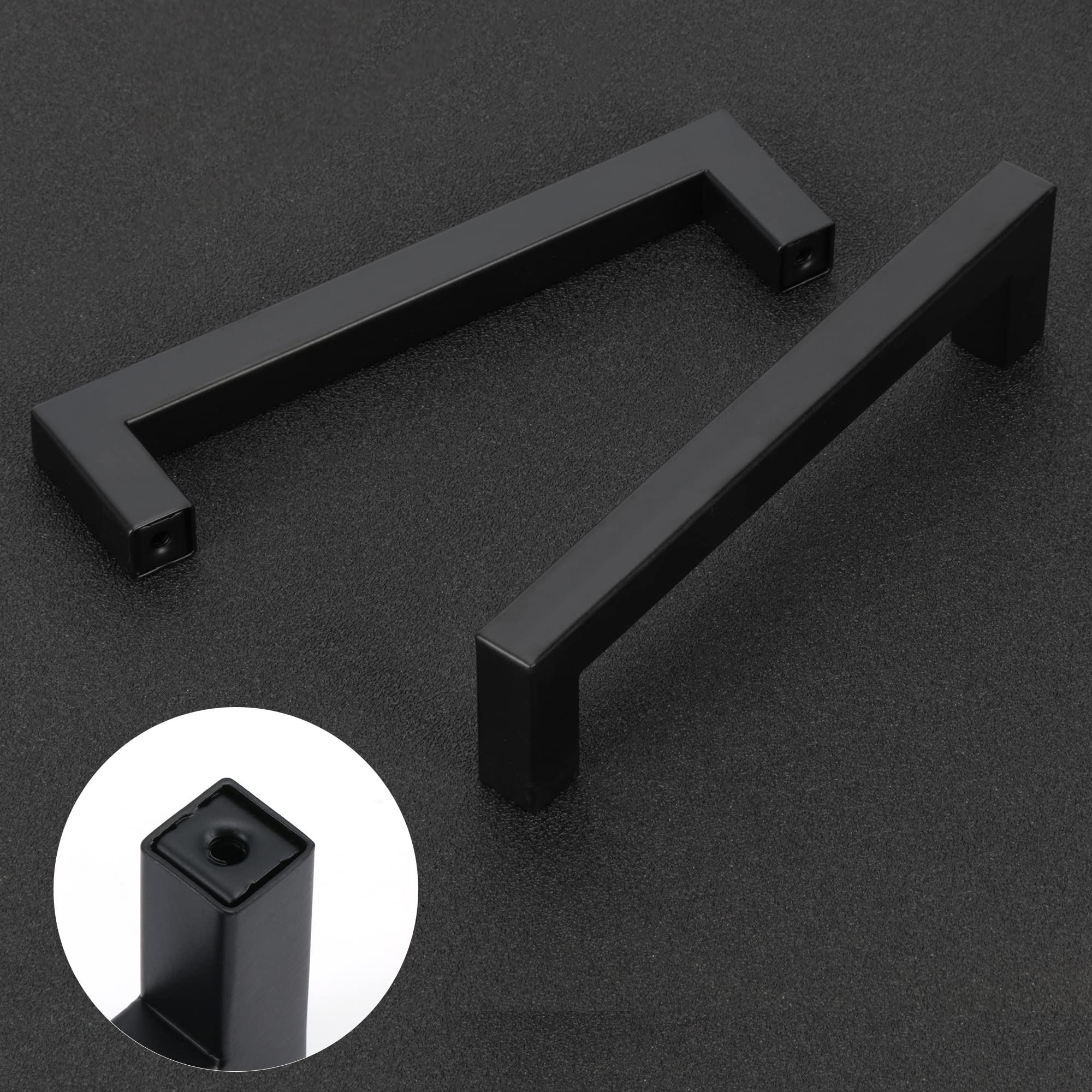Matte Black Square Cabinet Pulls - 10 Pack 3-3/4 Inch Stainless Steel Kitchen Drawer Handles (96mm Hole Centers) - Durable Cabinet Hardware for Kitchen Cabinets, Bathroom Vanities & Office Furniture