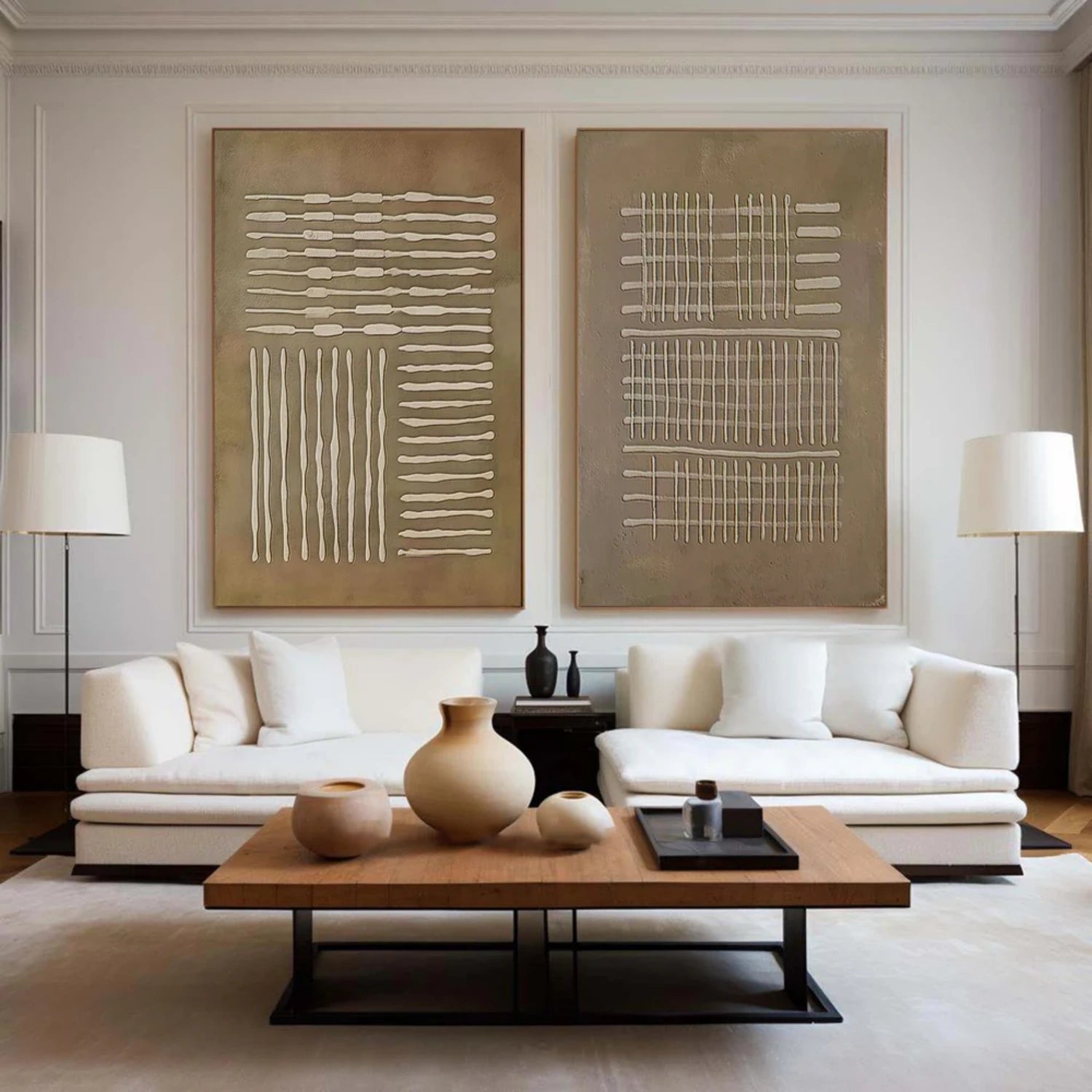 Abstract Beige & Brown Wall Art Set of 2 Canvas Paintings - Modern Home Decor for Living Room, Bedroom & Office #BB154