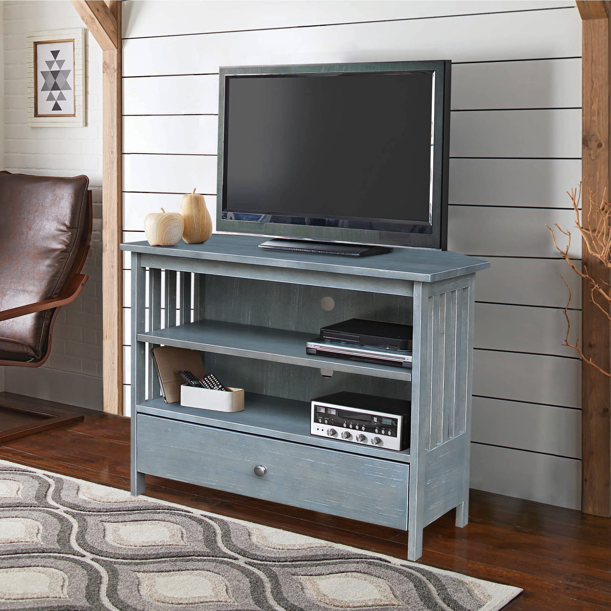 IC International Concepts Mission Corner TV Stand for 27-Inch TVs - Space Saving Wooden TV Cabinet with Sturdy Construction - Heather Grey Antique Washed Finish - Perfect for Small Living Rooms, Bedrooms & Apartments