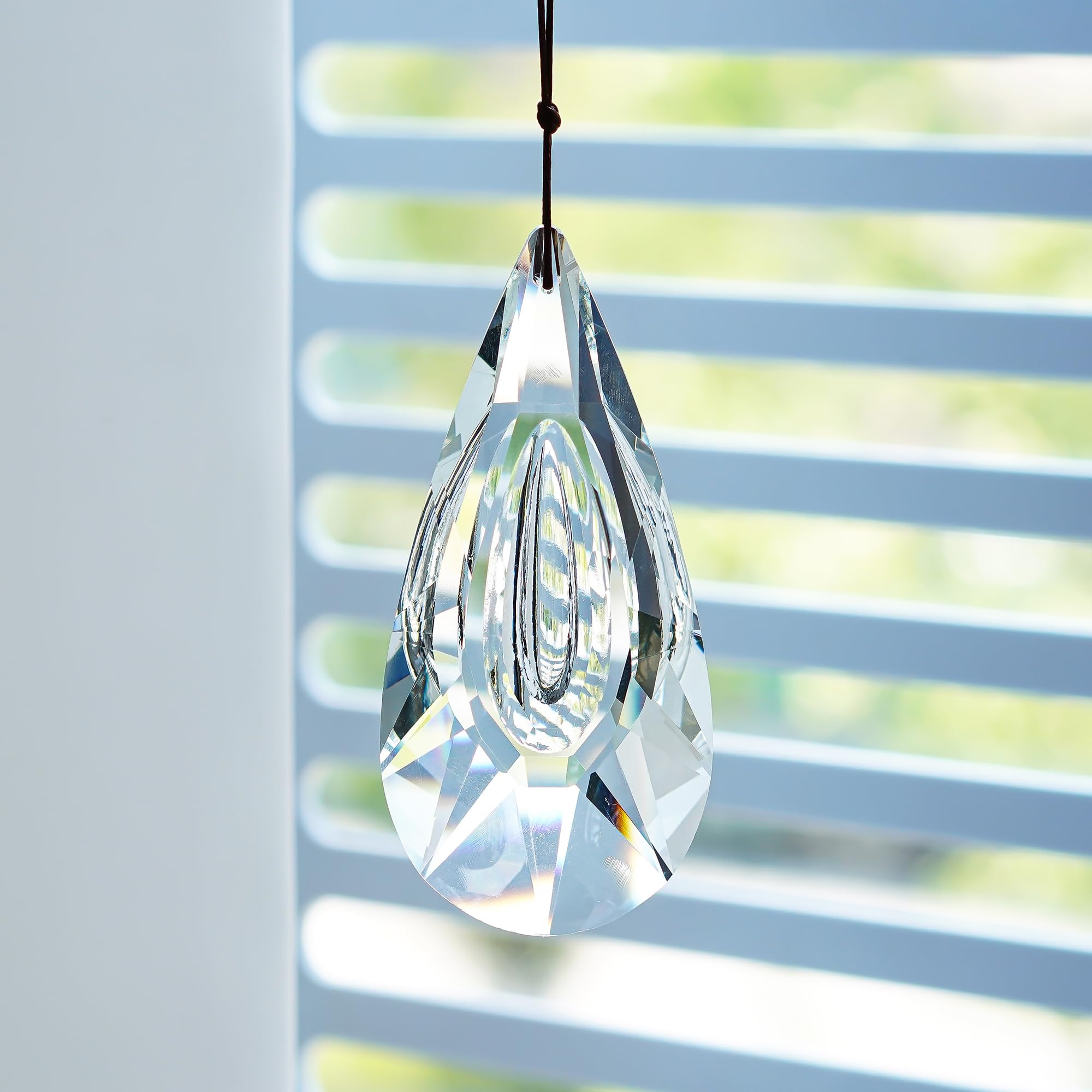 Crystal Prism Suncatcher - Faceted Clear Rainbow Maker Pendant for Windows, Gardens & Home Decor | Creates Beautiful Light Reflections for Meditation Rooms, Nurseries & Outdoor Spaces