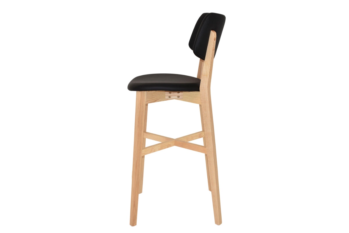 EZ Hospitality Phoenix Timber Stool with Black Vinyl Seat & Back - 30