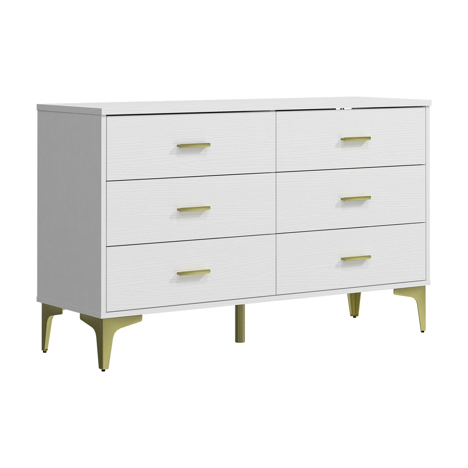 Modern 6-Drawer Wooden Dresser - Solid Wood Lateral Chest of Drawers with Wide Storage Drawers & Gold Metal Handles for Bedroom, Living Room, Hallway | Perfect for Closet Organization, Home Decor & Entryway Storage