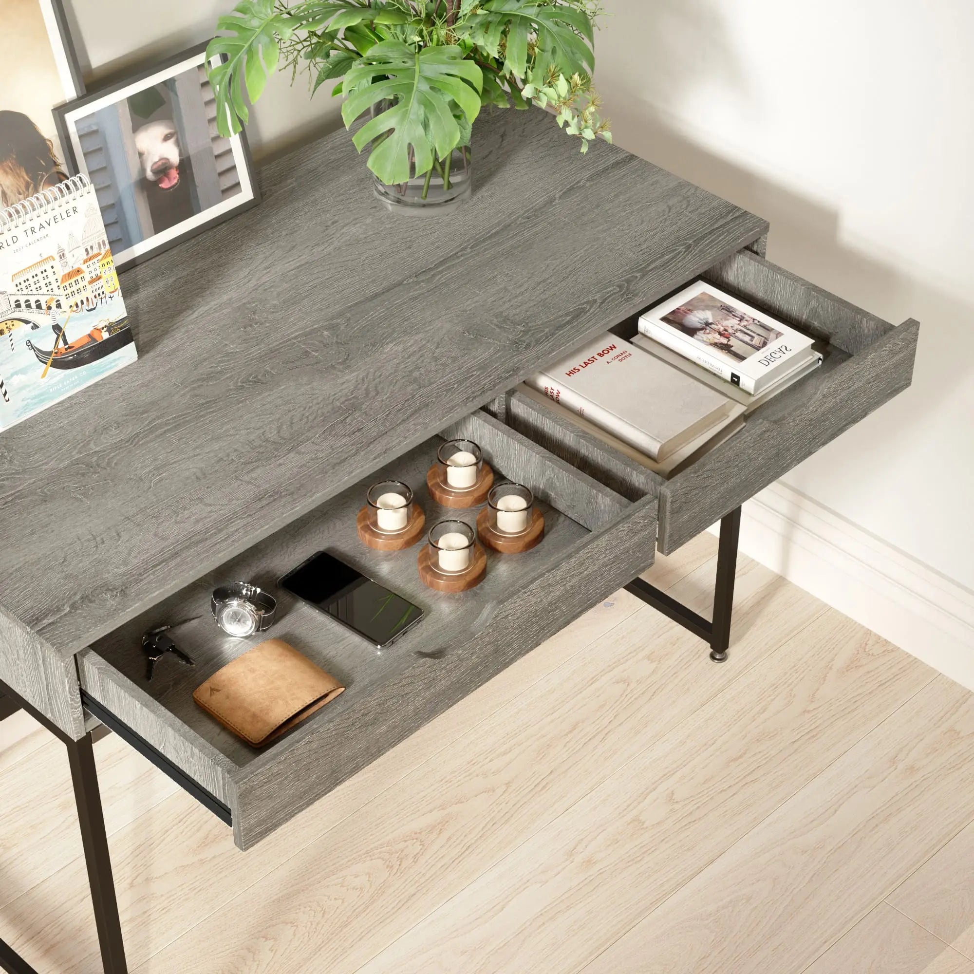 Bestier Modern Rectangular Writing Computer Desk with 2 Drawers - Home Office, Study & Workspace Solution for Small Spaces