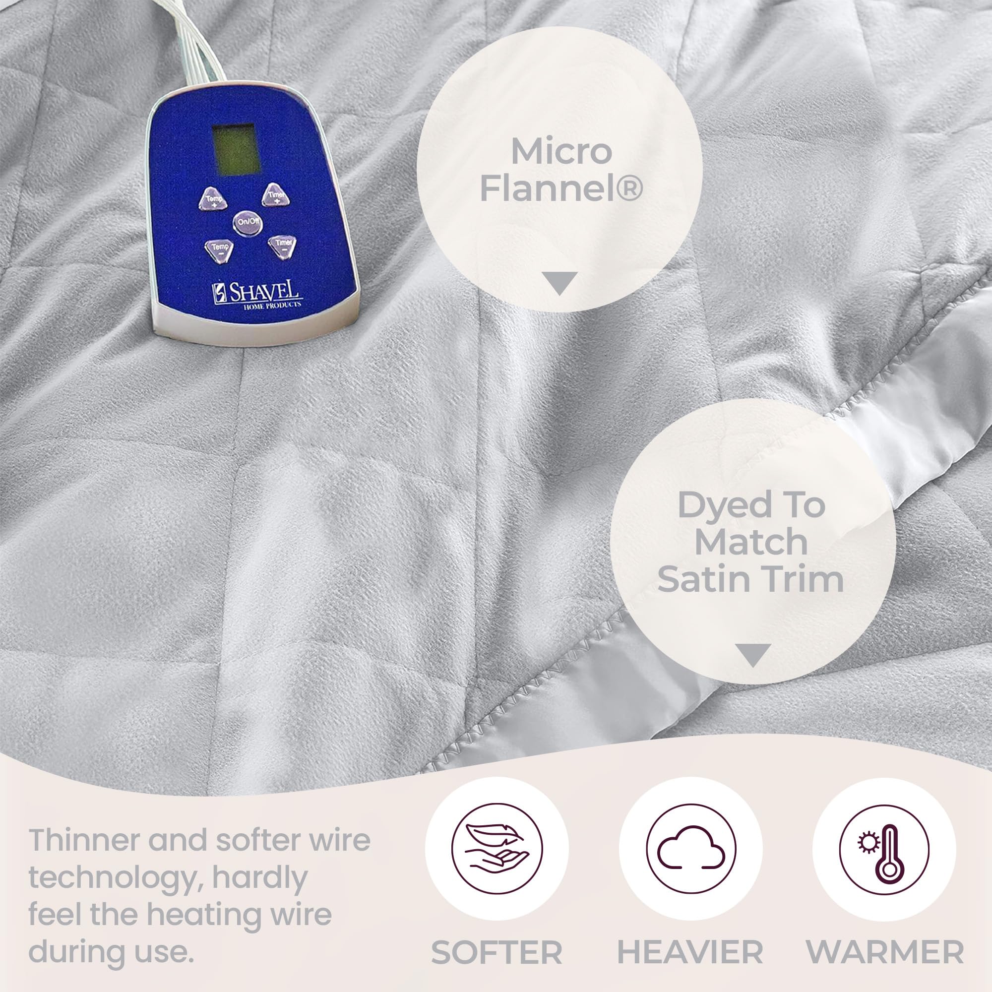 Thermee Micro Flannel Heated Blanket Queen Size - 10 Heat Settings, Programmable Electric Blanket, Ultra Soft & Fast Heating Throw for Cozy Nights - Perfect for Beds, Couches & Winter Relaxation - Slate Grey