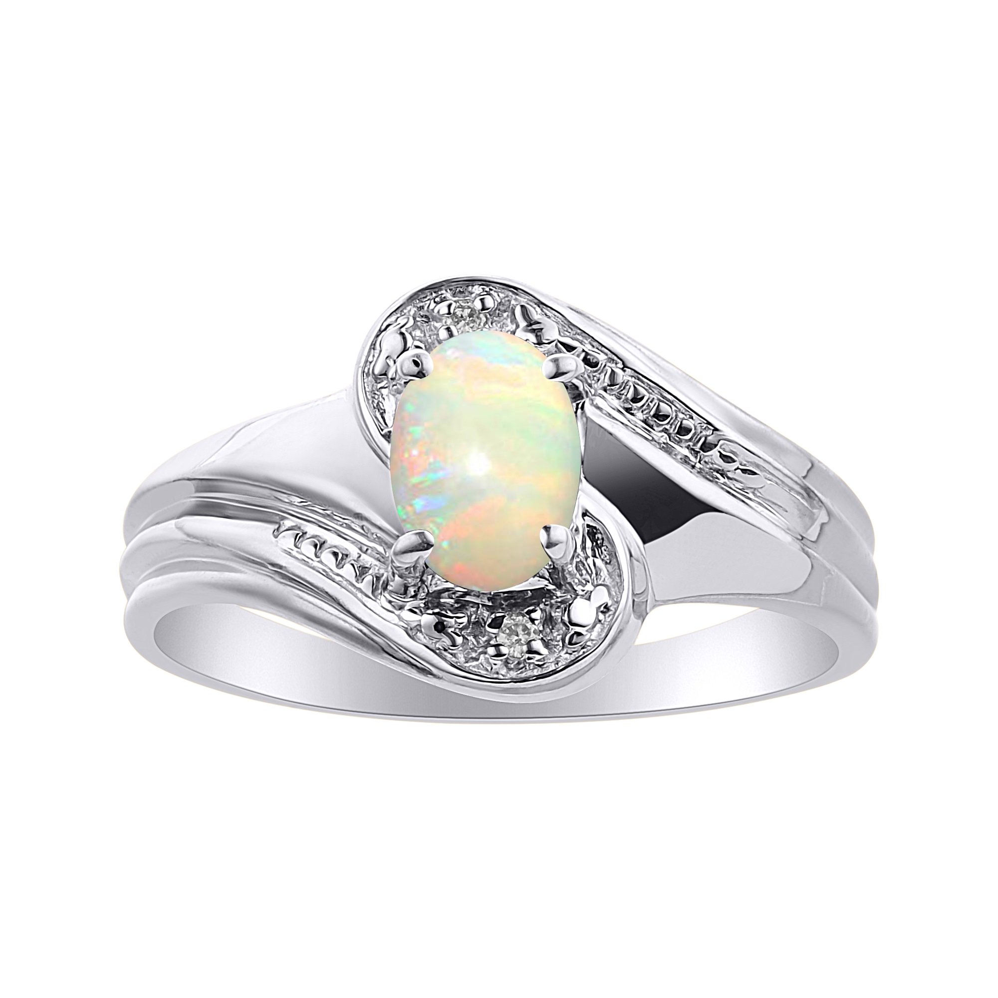 14K Sterling Silver Diamond & Opal Birthstone Ring Set | Elegant Color Stone Jewelry for Women | Perfect Gift for Anniversary, Birthday & Special Occasions
