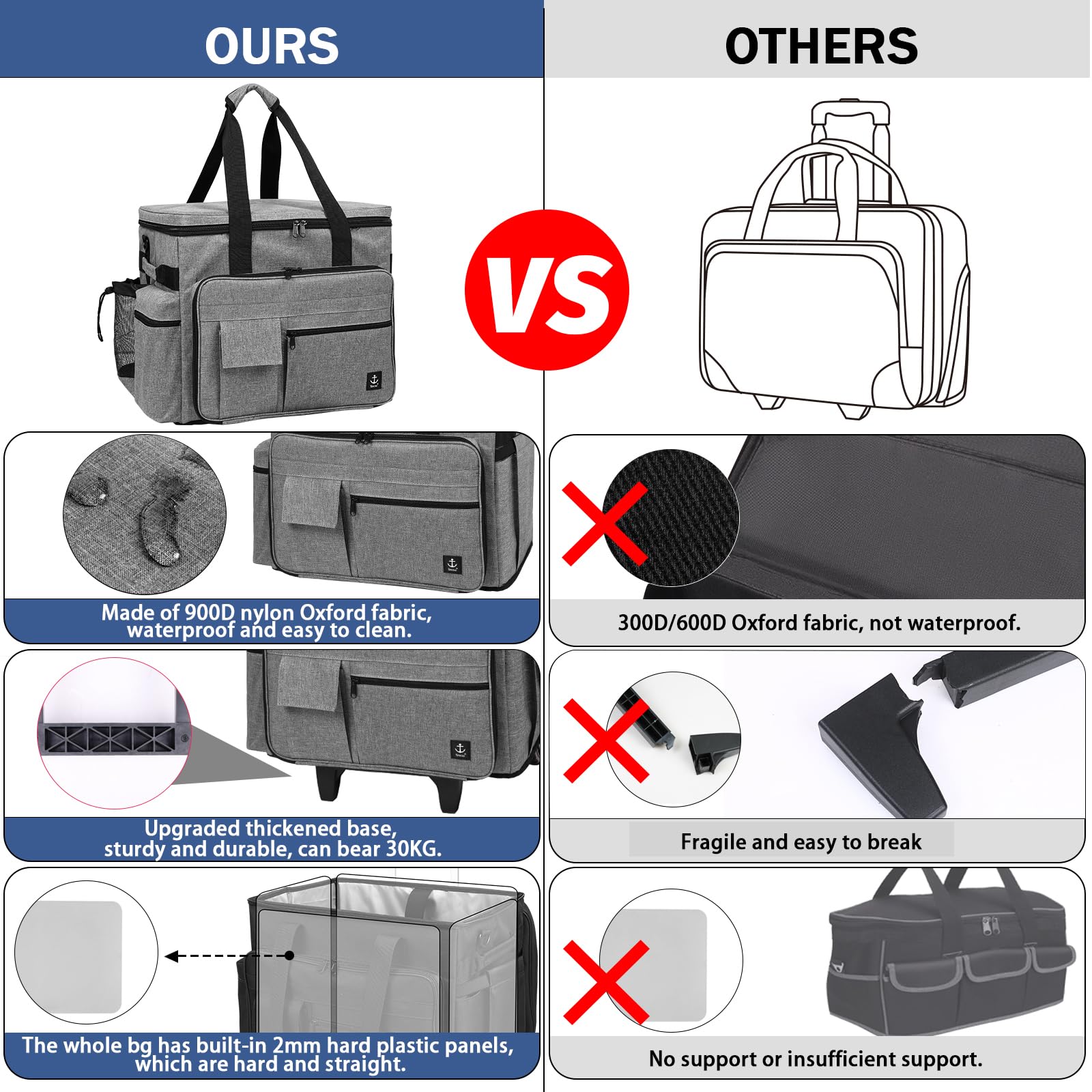 Rolling Teacher Bag - Large Capacity Rolling Briefcase with Detachable Trolley, Laptop Compartment & Adjustable Shoulder Strap - Perfect for Educators, Business Professionals & Travel (Black)