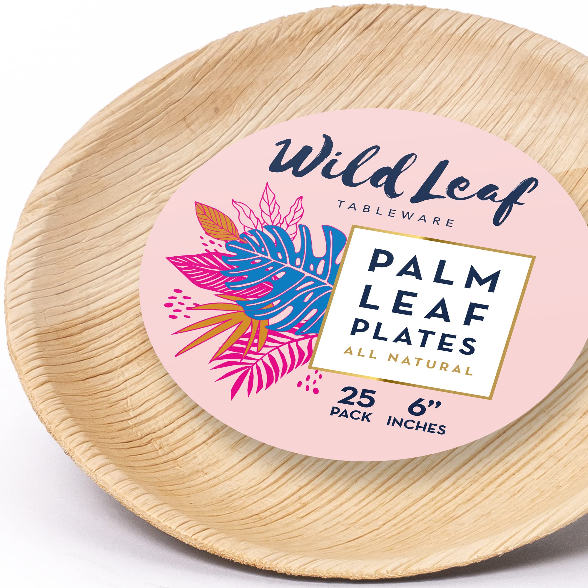 Eco-Friendly Palm Leaf Plates 6 Inch Round - 25 Pack | Biodegradable Disposable Bamboo Plates for Restaurants, Parties, Catering & Outdoor Events | Perfect for Cocktails, Appetizers & Sustainable Dining