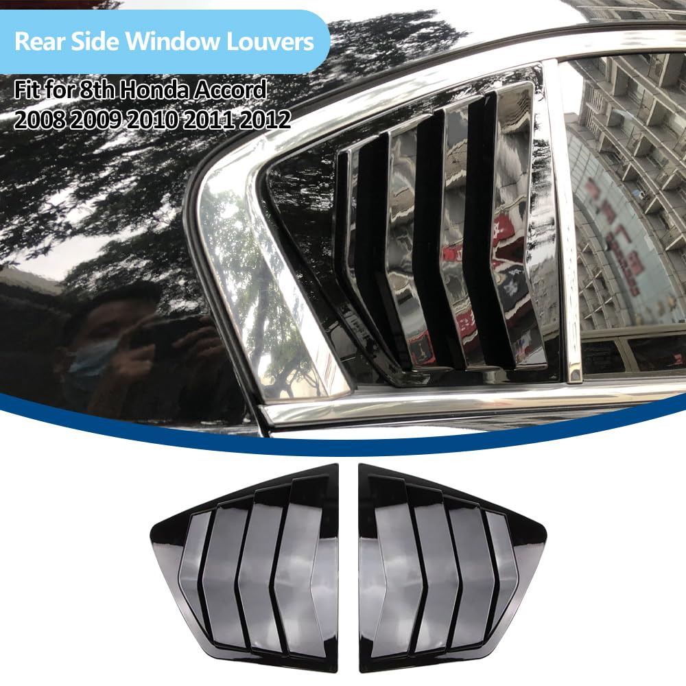 2008-2012 Honda Accord Sedan 8th Gen Window Louvers - Glossy Black Rear Side Window Sun Shade Cover | Car Exterior Accessories & Decoration Trim | Perfect for Sun Protection & Stylish Customization