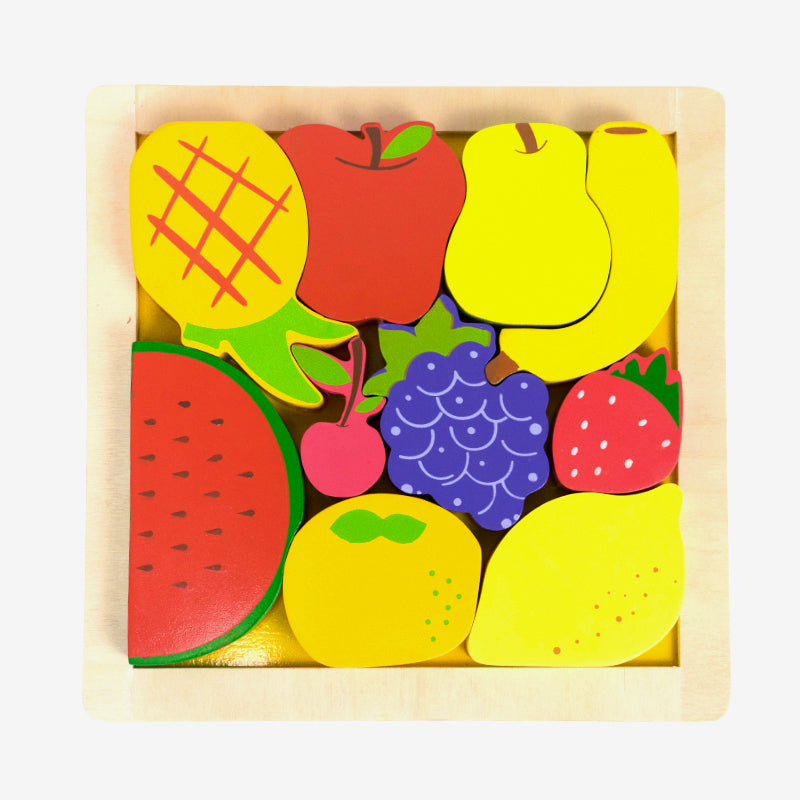Chunky Wooden Puzzle - Fruit Salad Learning Toy for Toddlers | Montessori Educational Wooden Block Game for Kids | Perfect for Early Childhood Development & Playtime Fun