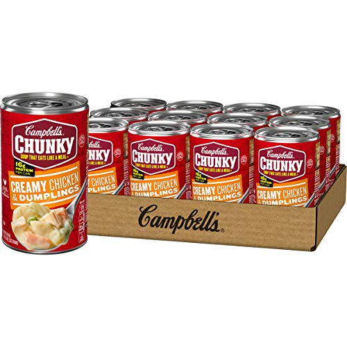 Campbell's Chunky Creamy Chicken & Dumplings Soup - 18.8oz Cans (12-Pack) | Hearty Comfort Food for Cold Days, Quick Lunch & Emergency Pantry Stock