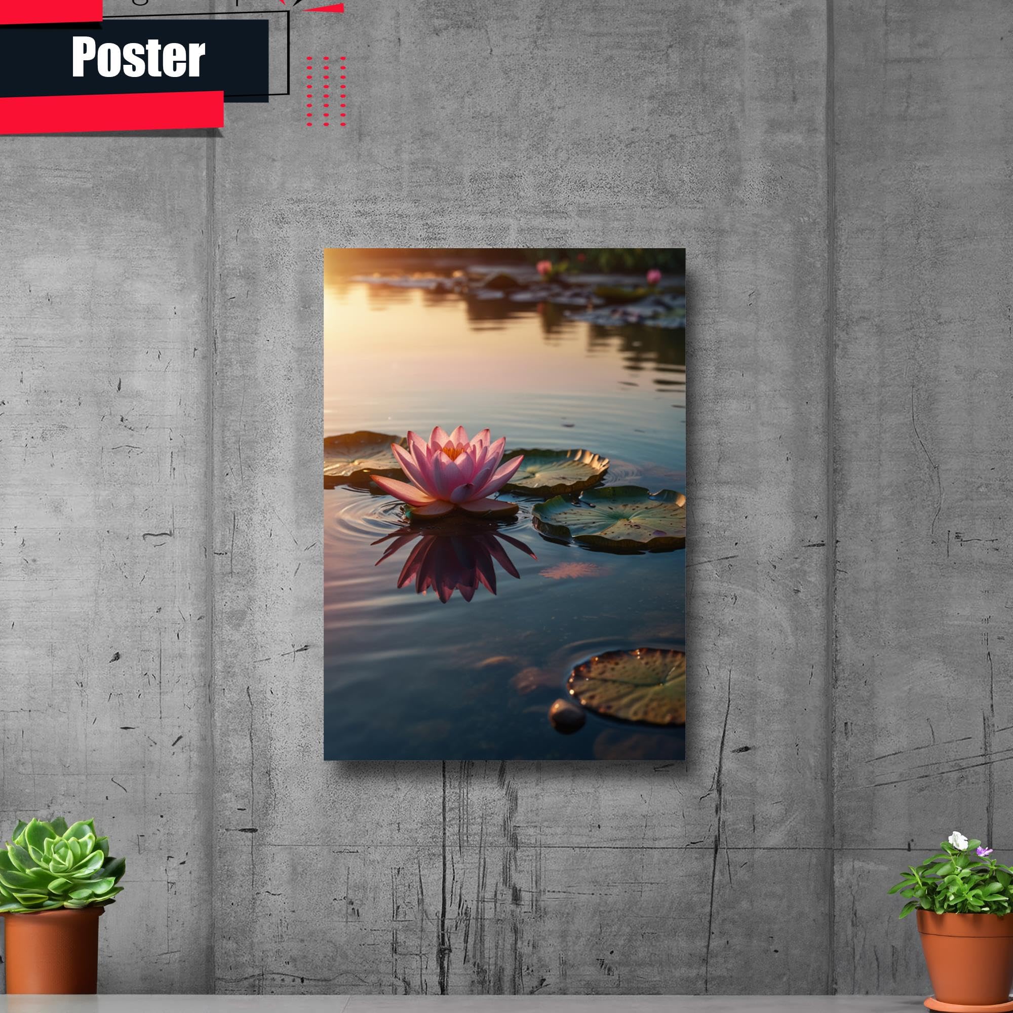 Zen Wall Art Decor - Framed Zen Garden Poster with Stone Flower & Peaceful Water Sunset - Meditation & Yoga Room Decor for Home, Office, Spa - Calming Scenery Print for Relaxation & Mindfulness