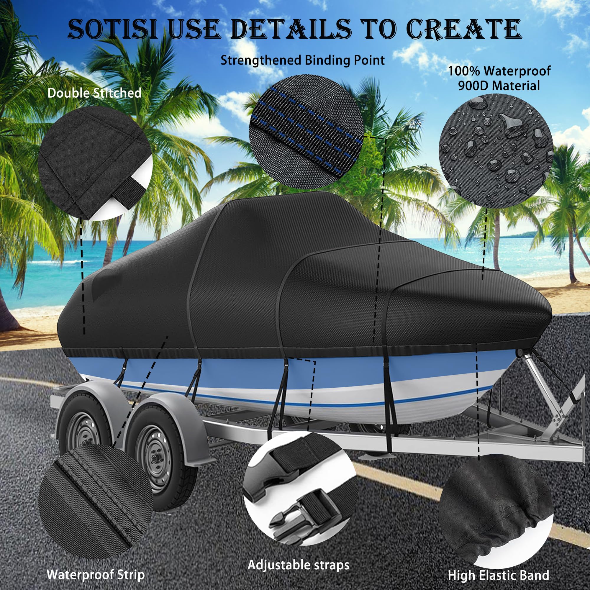 Heavy Duty 900D Waterproof Boat Cover 12-14 ft - UV Resistant for V-Hull, Tri-Hull, Runabout - Perfect for Outdoor Boat Storage