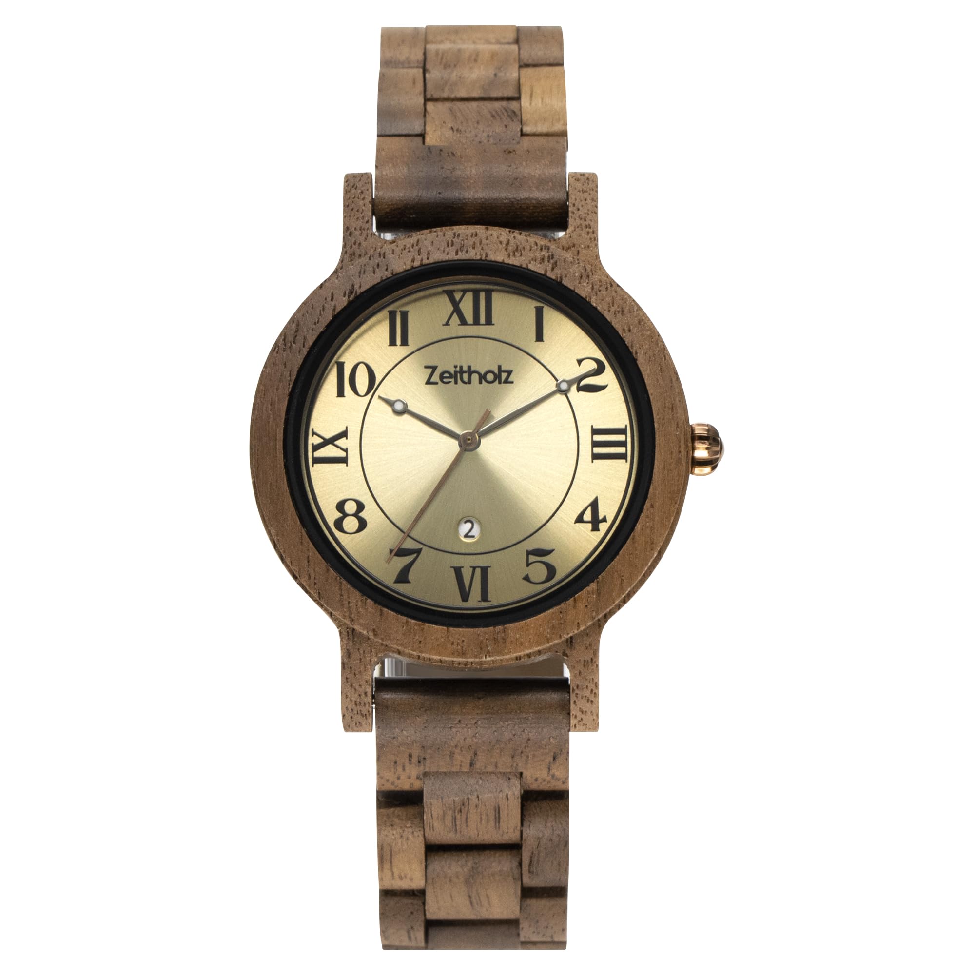 Zeitholz Wooden Watch for Women - 36mm Wolkenstein Analog Watch with Natural Wood, Japanese Quartz Movement & Monthly Calendar - Perfect for Casual Wear, Office & Eco-Friendly Gifts