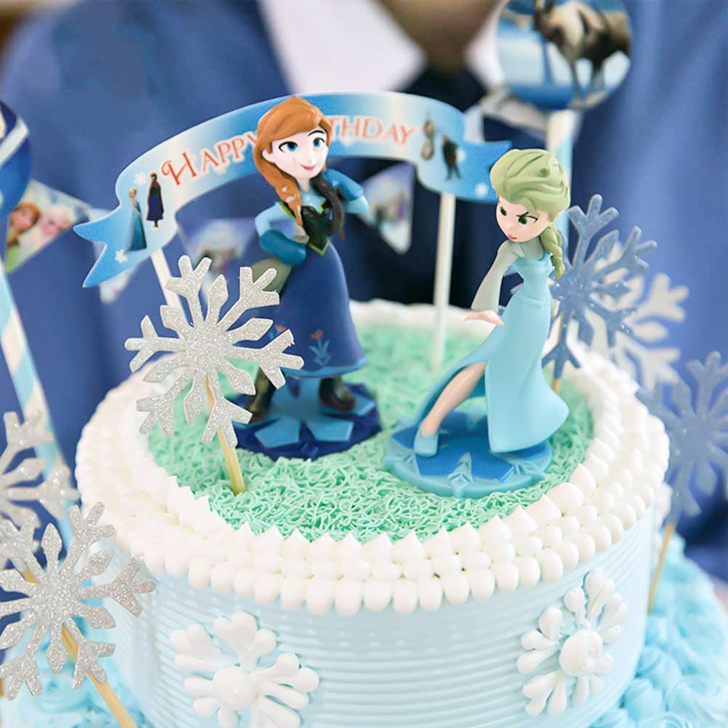 Frozen Birthday Cake Toppers Set - 20pcs Snowflake Cupcake Decorations in Silver & Blue for Frozen Themed Parties, Glittery Cake Decor - Perfect for Birthday Cakes, Cupcakes, and Winter Wonderland Celebrations