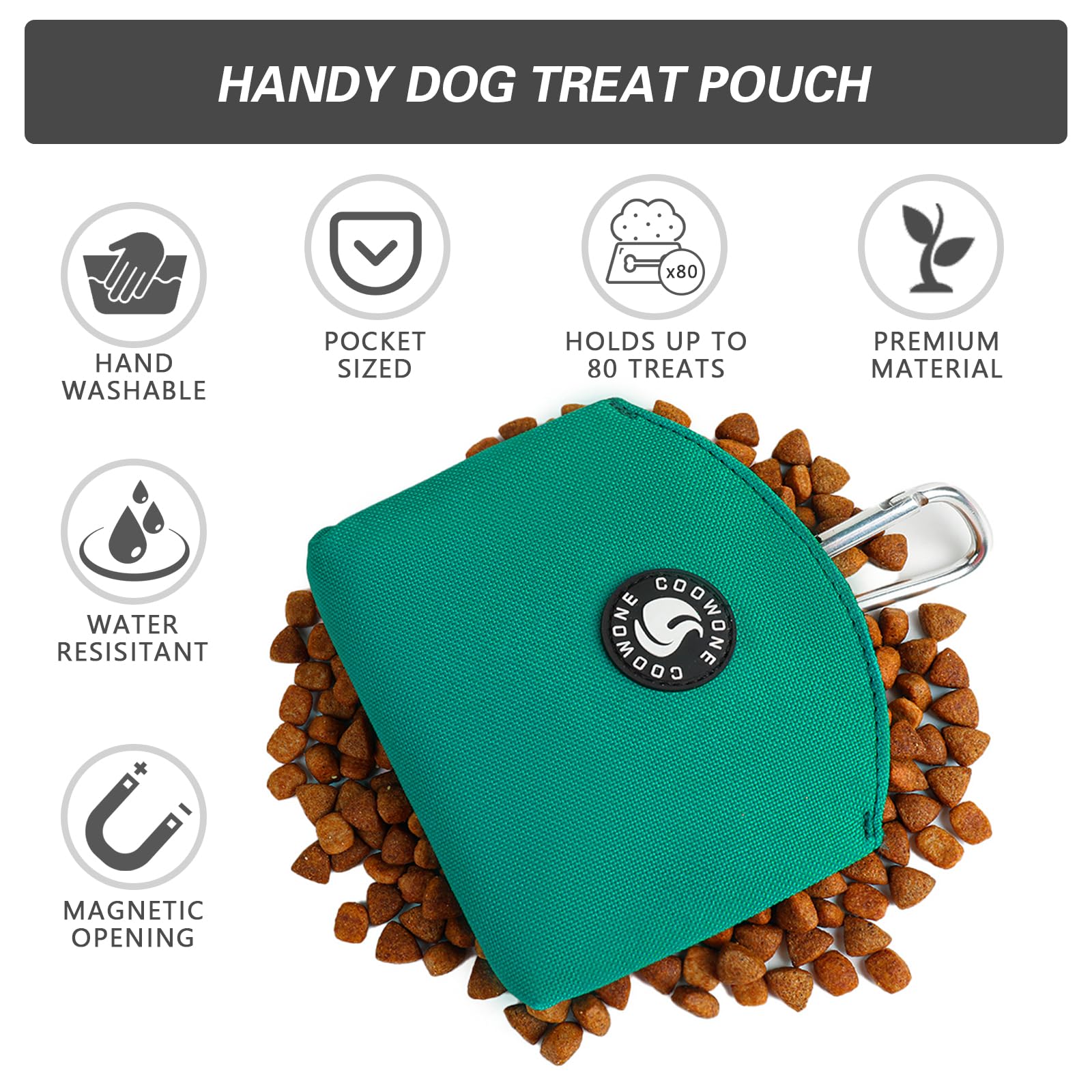 COOWONE Magnetic Dog Treat Pouch - Small Training Treat Bag with Clip, Hands-Free Pocket-Sized for Dog Walking & Obedience Training (Green) - Perfect for Pet Owners, Dog Walkers & Trainers