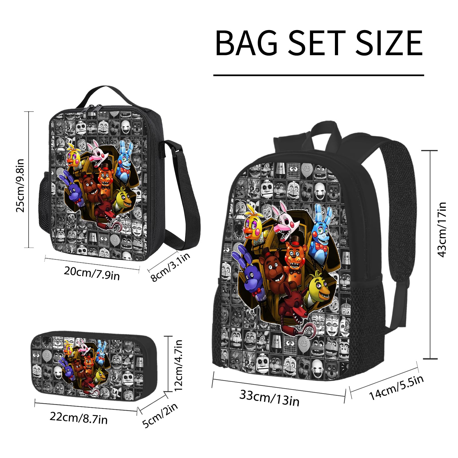 Horror Themed 3-in-1 Backpack Set for Teens - 17 Inch Laptop Bag with Lunch Box | School Backpack for Boys & Girls | Perfect for Halloween, Gaming Conventions & Dark Academia Style