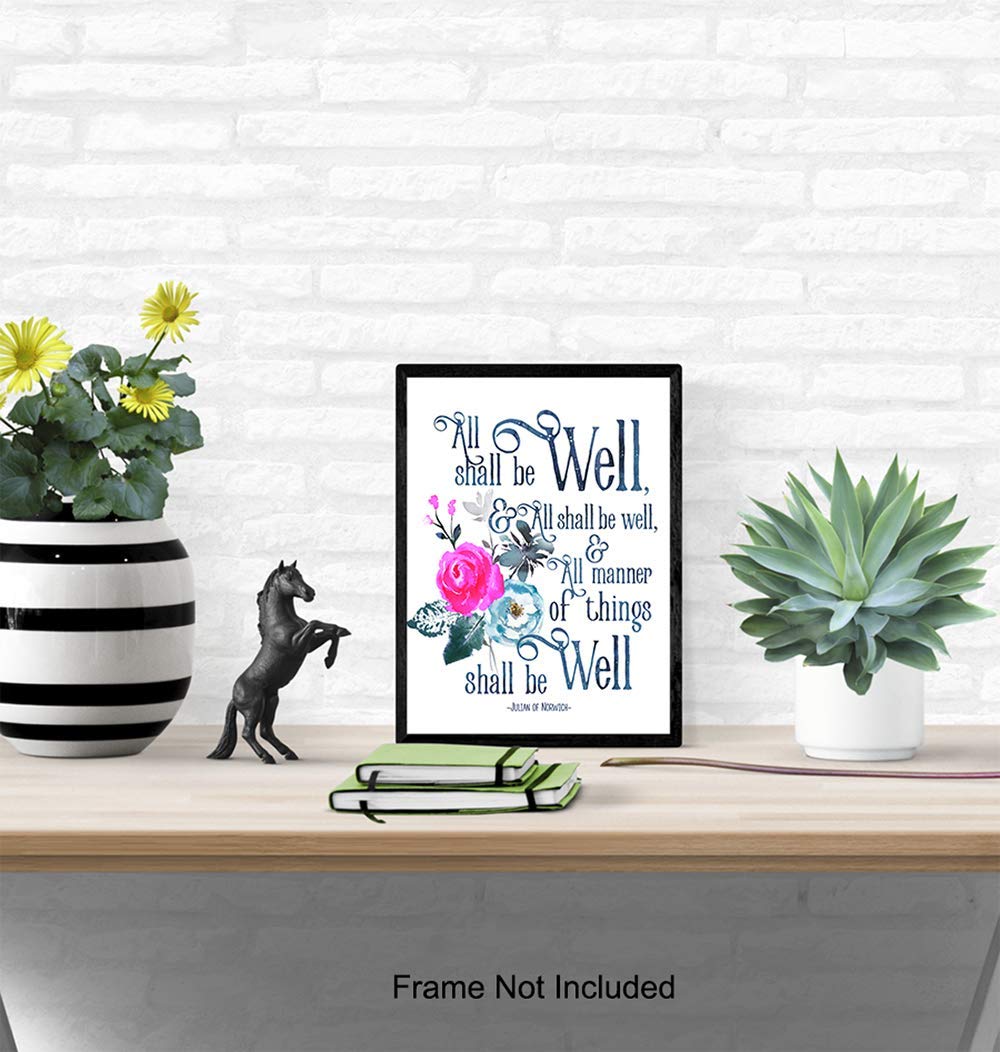Julian of Norwich 'All Shall Be Well' Christian Wall Art - Inspirational Bible Verse Decor for Home & Church - Catholic Religious Gifts, Spiritual Encouragement, Faith-Based Home Decor - Perfect for Prayer Rooms, Sunday School & Christian Meditation Spaces